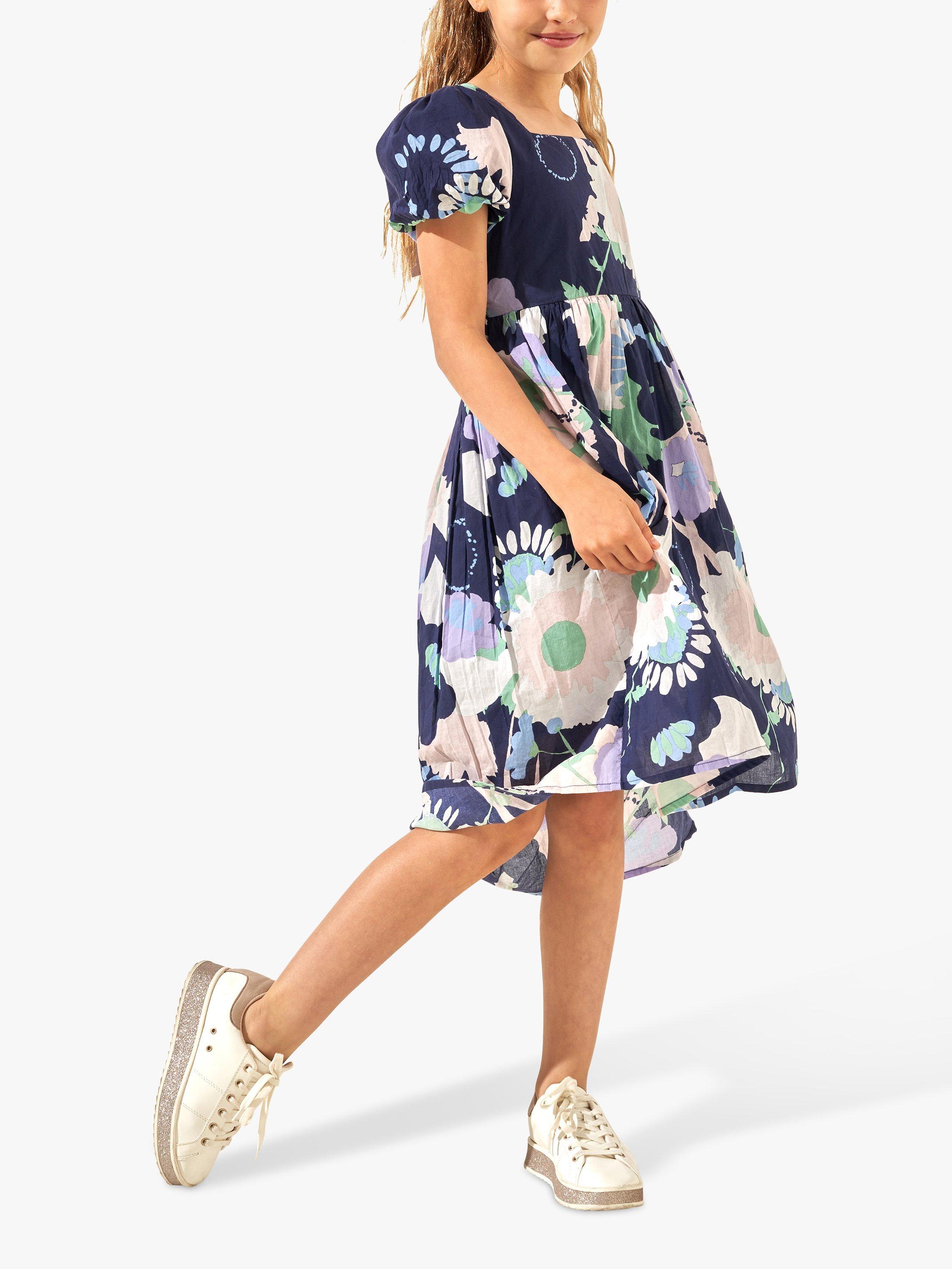 Product image 3 of 7, which shows Angel & Rocket Kids' Evita Floral Print Tie Back Print Dress, Purple, 6 years