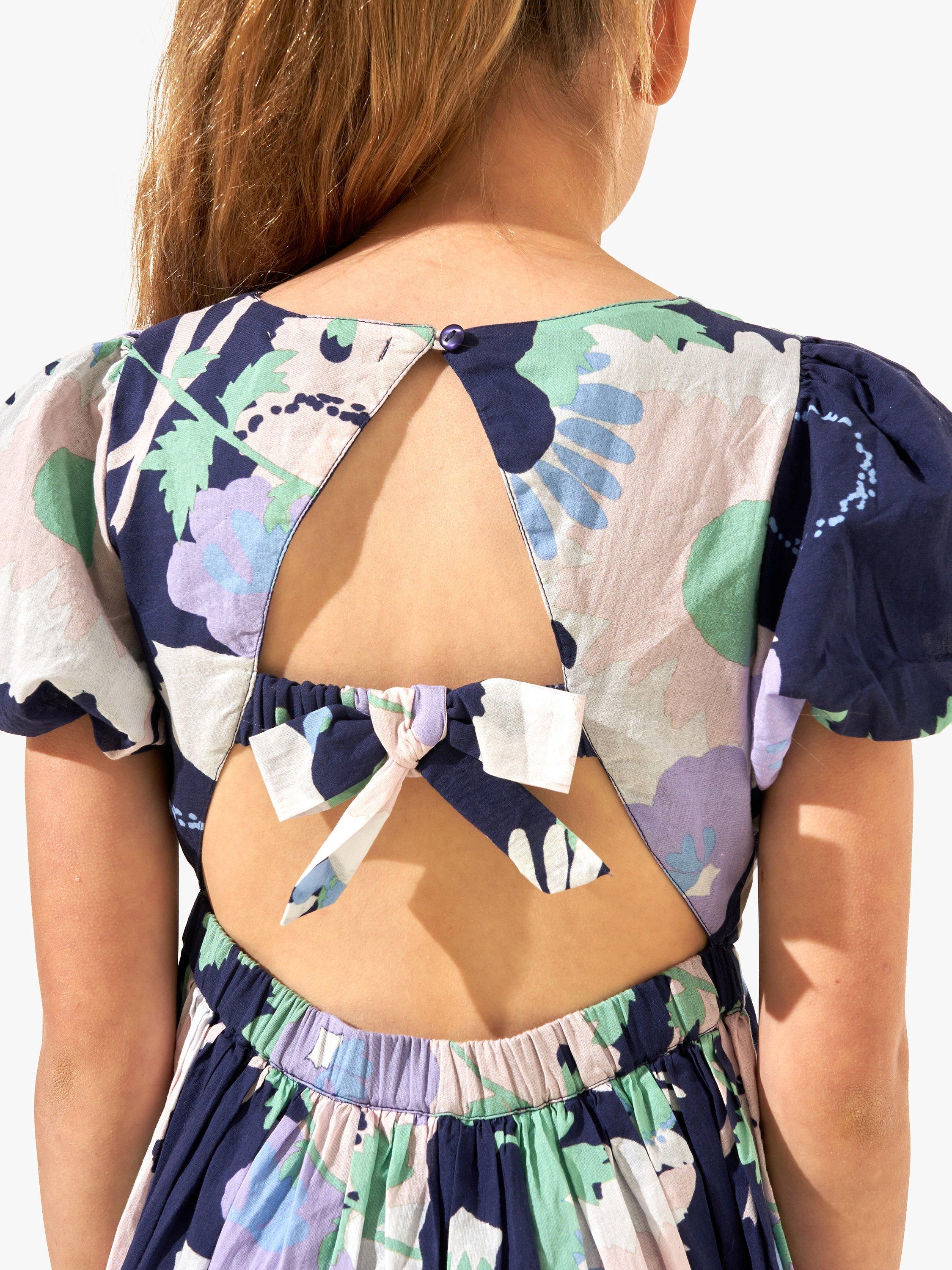 Product image 4 of 7, which shows Angel & Rocket Kids' Evita Floral Print Tie Back Print Dress, Purple, 6 years