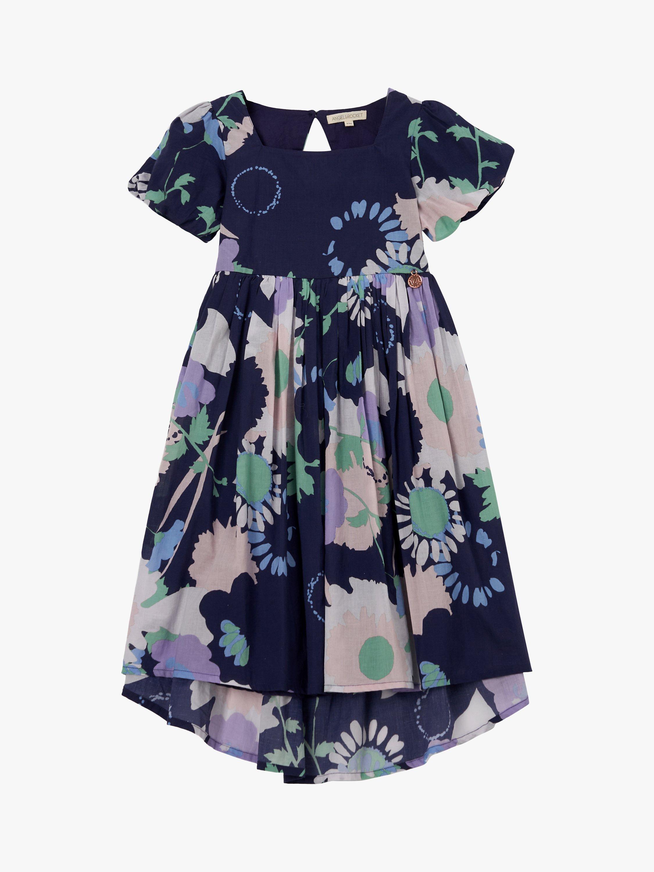 Product image 5 of 7, which shows Angel & Rocket Kids' Evita Floral Print Tie Back Print Dress, Purple, 6 years