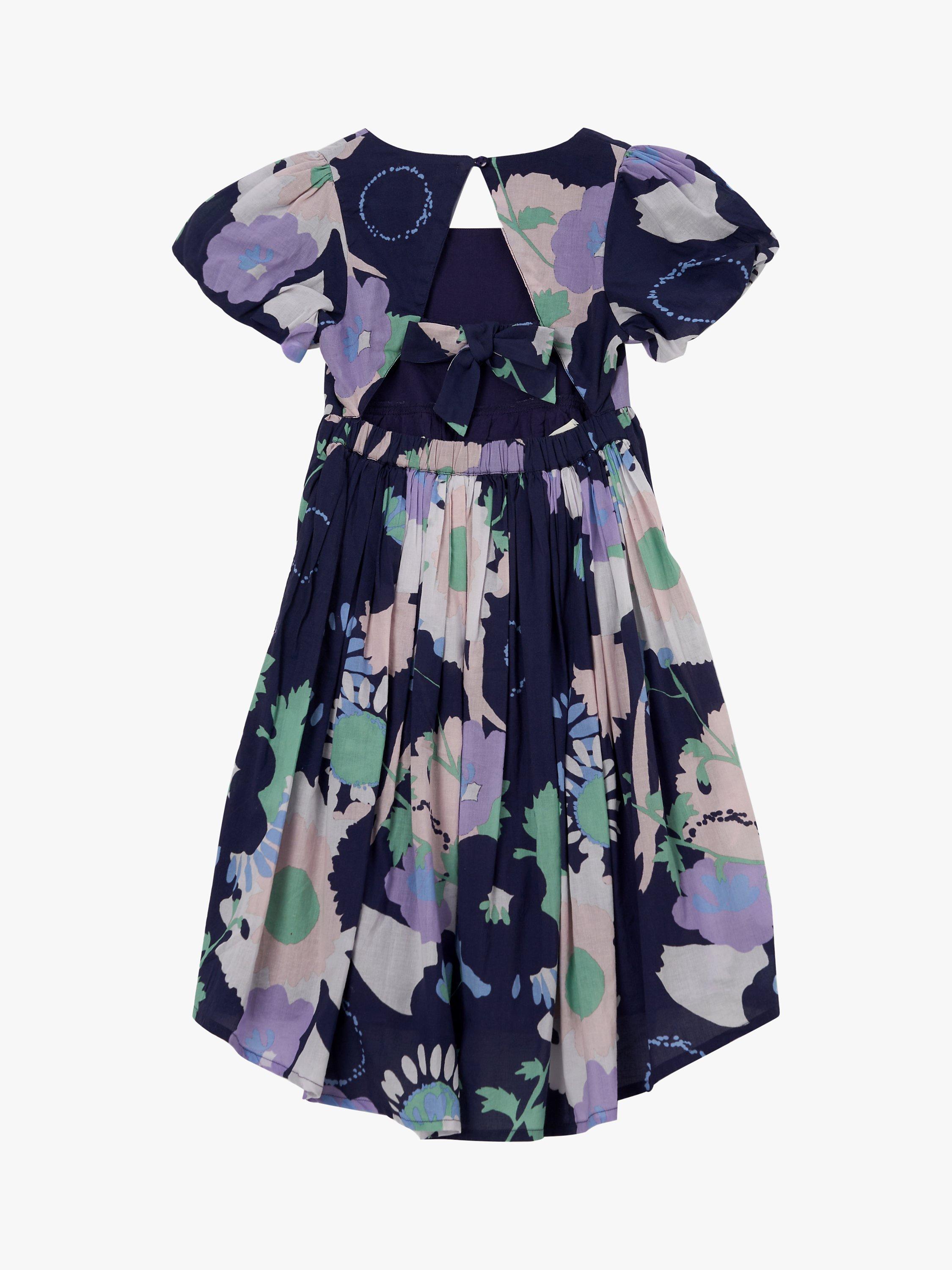 Product image 6 of 7, which shows Angel & Rocket Kids' Evita Floral Print Tie Back Print Dress, Purple, 6 years