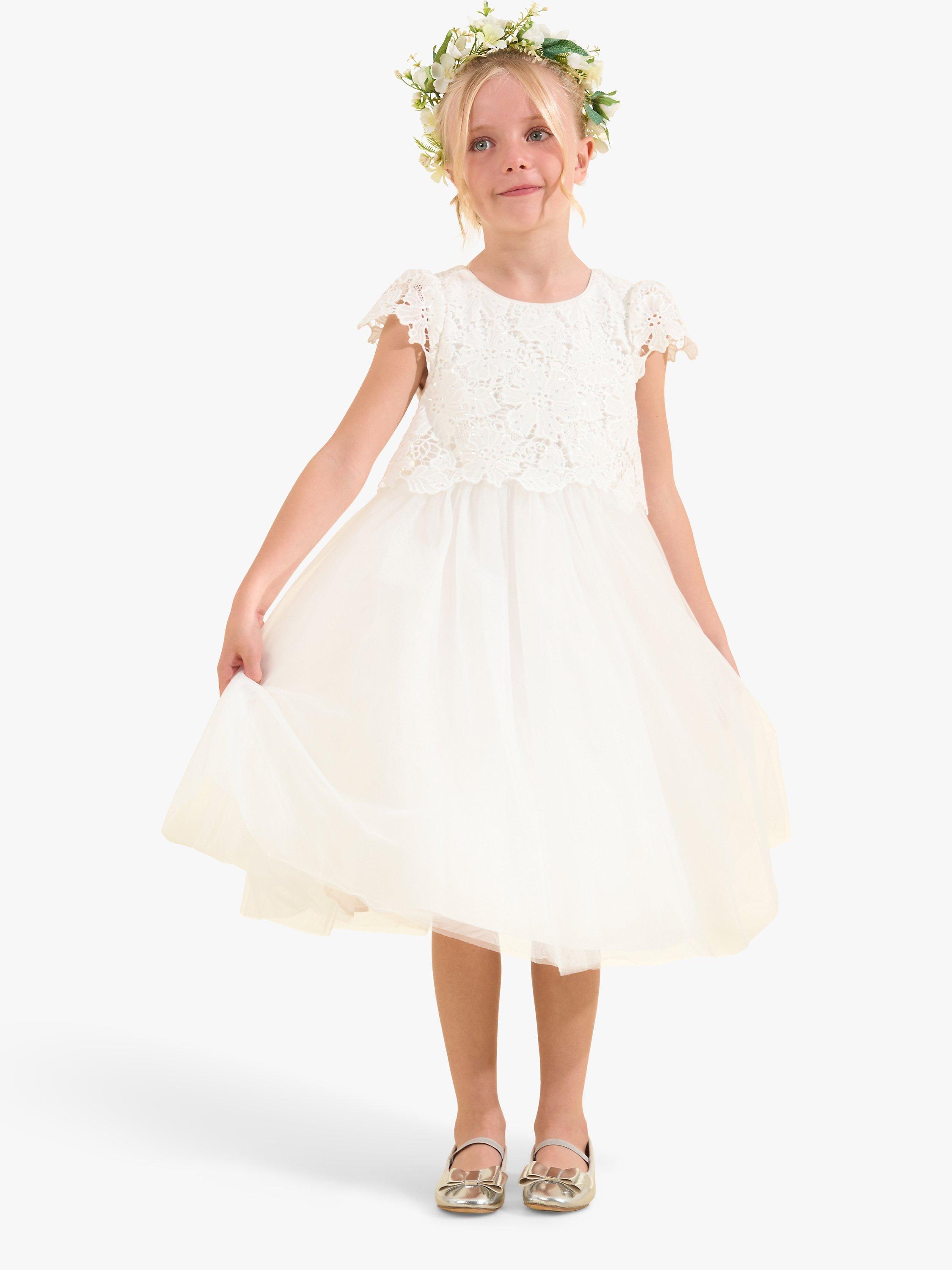 Product image 1 of 8, which shows Angel & Rocket Kids' Esme Lace Bodice Dress, Ivory, 3 years