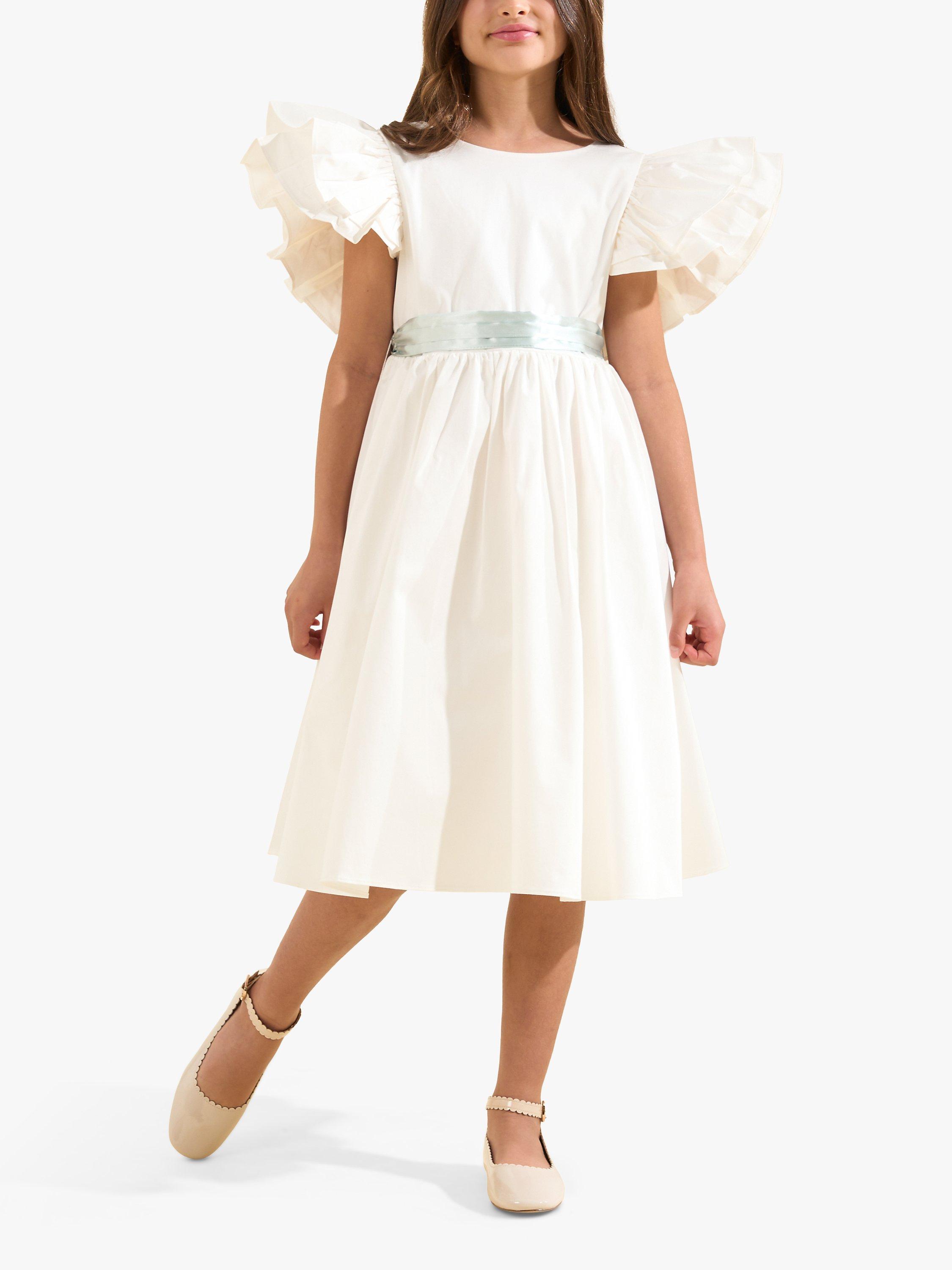 Angel Rocket Kids Sylvie Taffeta Sash Dress White Blue