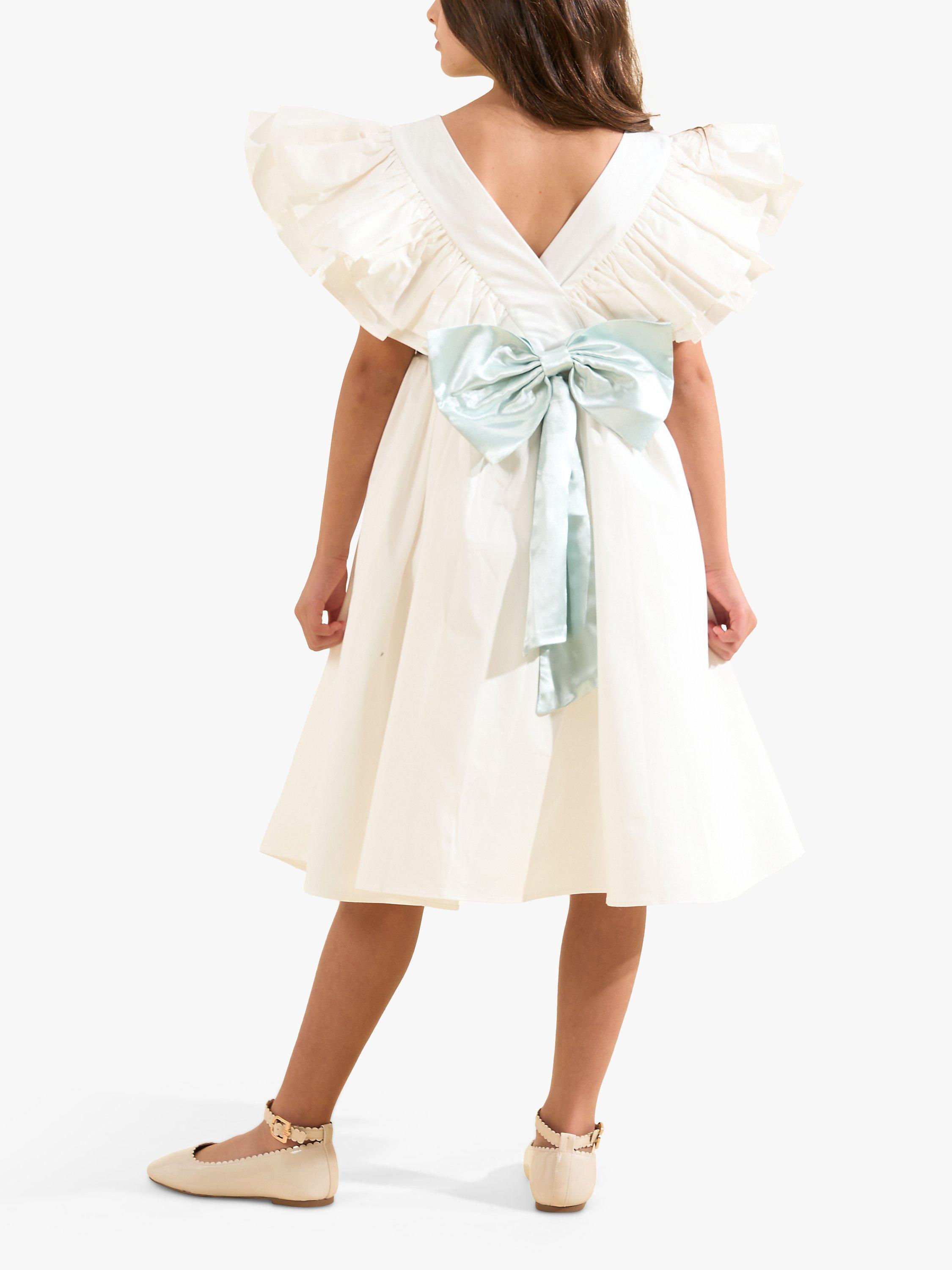 Product image 2 of 3, which shows Angel & Rocket Kids' Sylvie Taffeta Sash Dress, White/Blue, 2 years