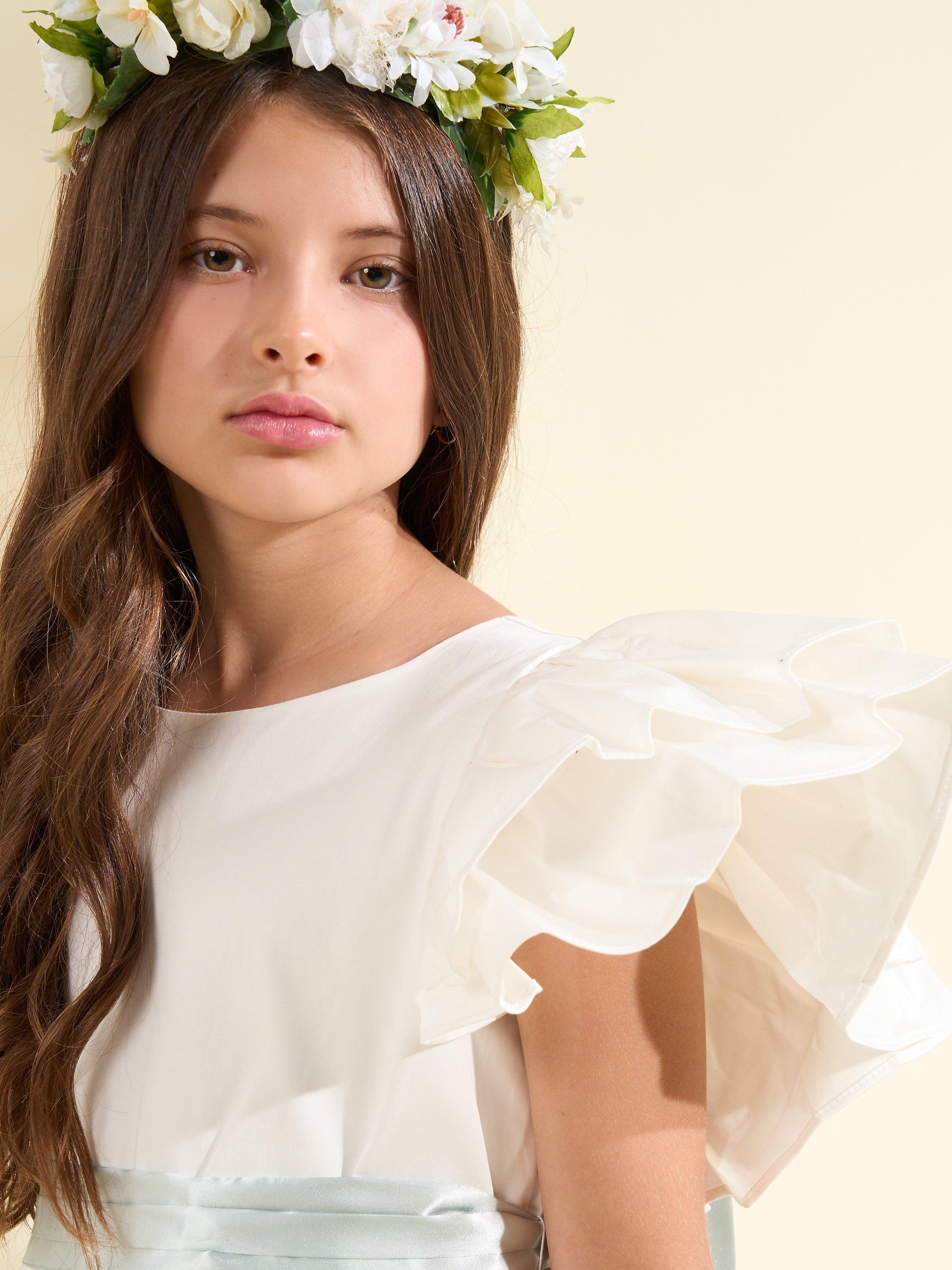 Product image 3 of 3, which shows Angel & Rocket Kids' Sylvie Taffeta Sash Dress, White/Blue, 2 years