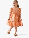 Angel & Rocket Kids' Allegra Lace Trim Cotton Dress, Orange