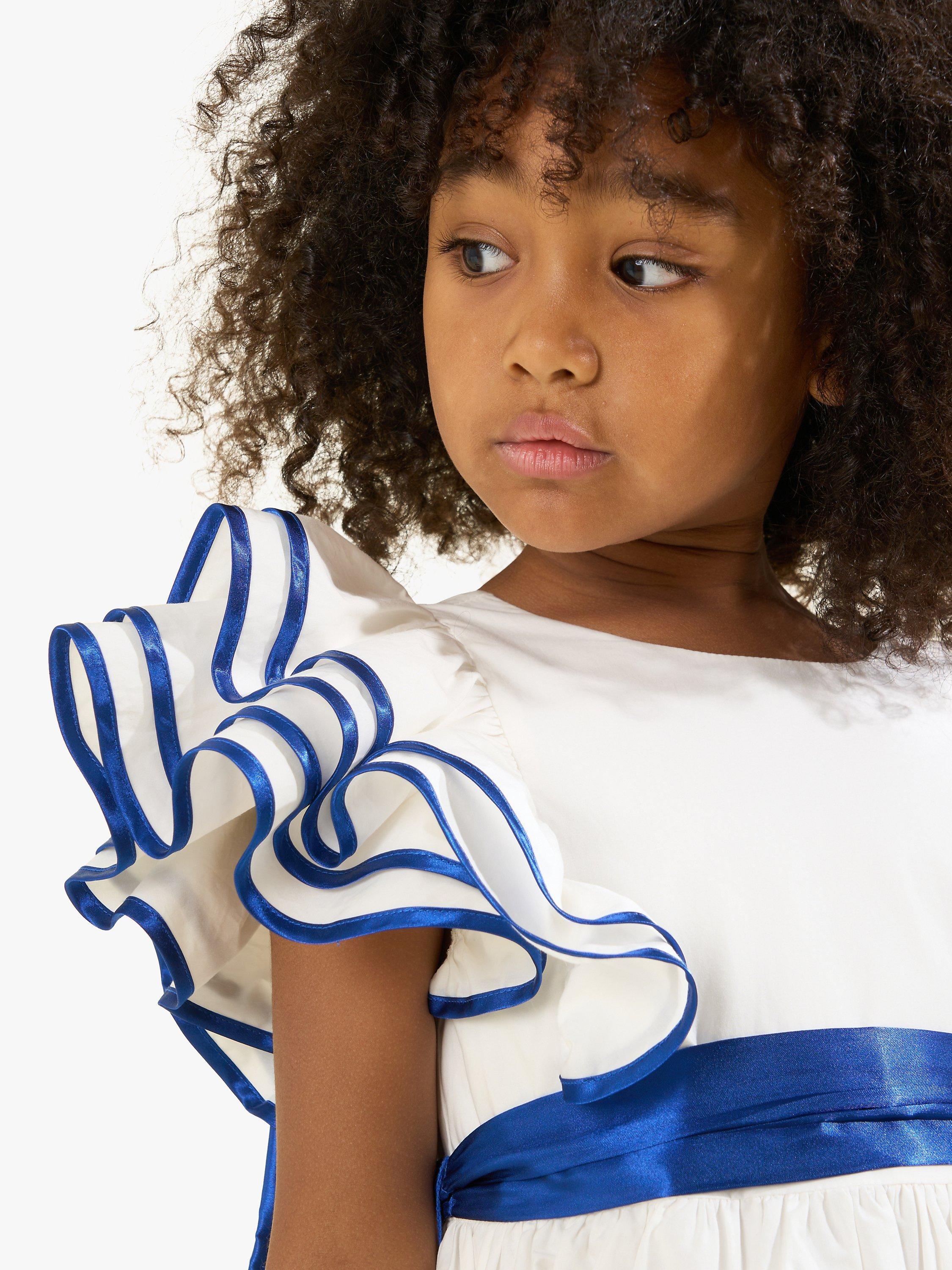 Product image 3 of 7, which shows Angel & Rocket Kids' Emilie Border Print Tie Sash Dress, White/Multi, 3 years