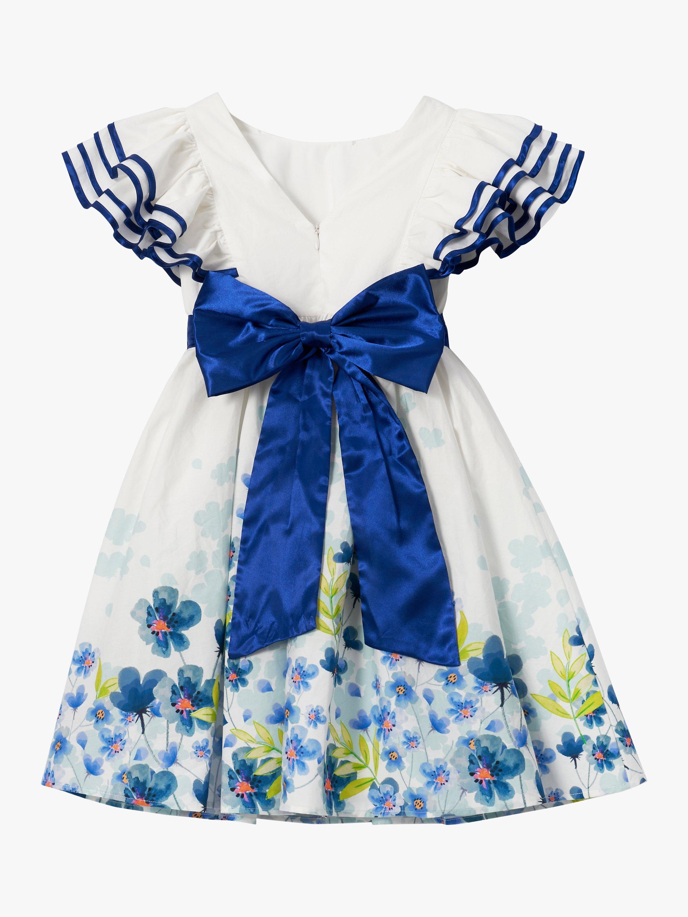 Product image 5 of 7, which shows Angel & Rocket Kids' Emilie Border Print Tie Sash Dress, White/Multi, 3 years