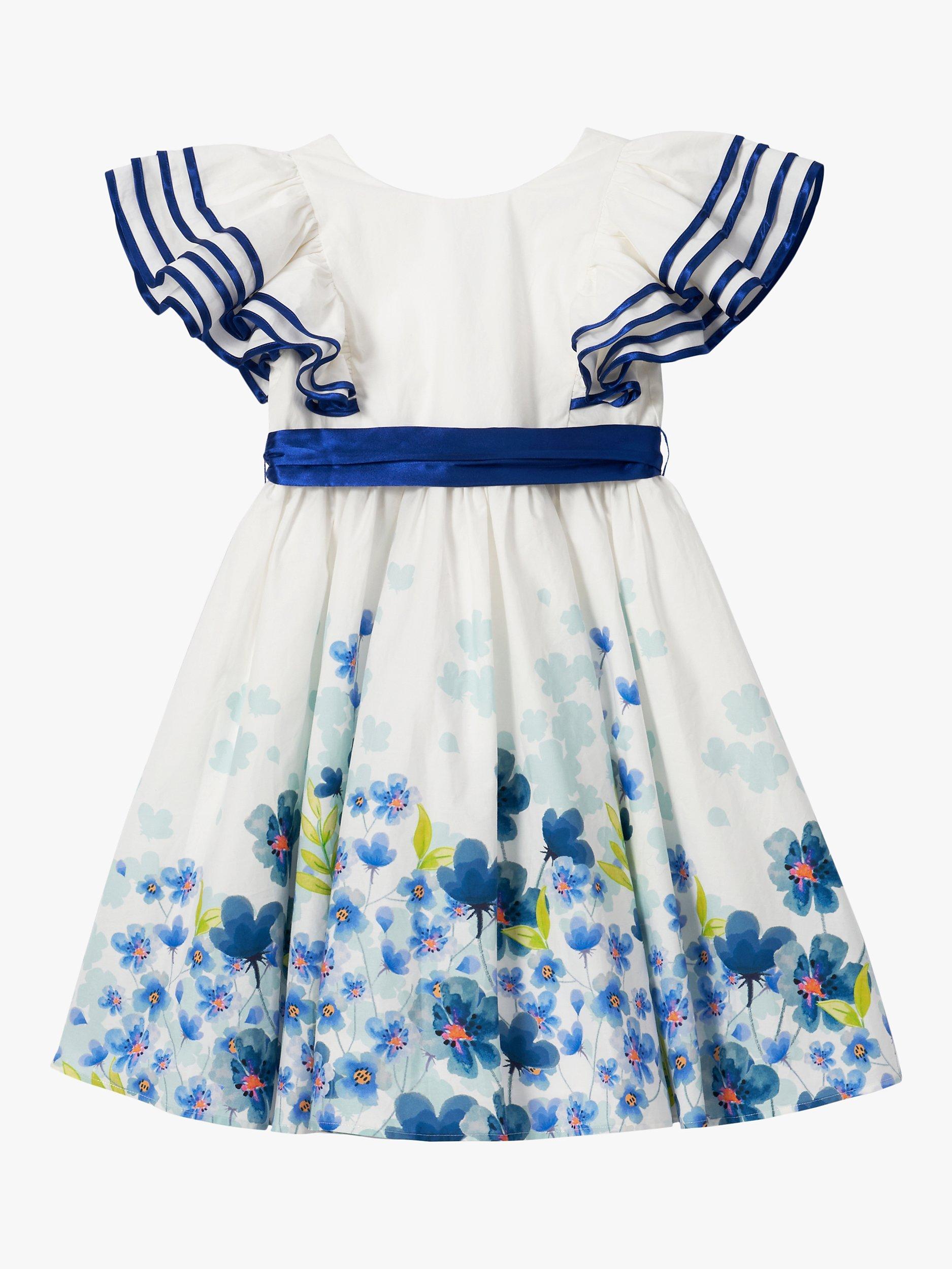 Product image 6 of 7, which shows Angel & Rocket Kids' Emilie Border Print Tie Sash Dress, White/Multi, 3 years