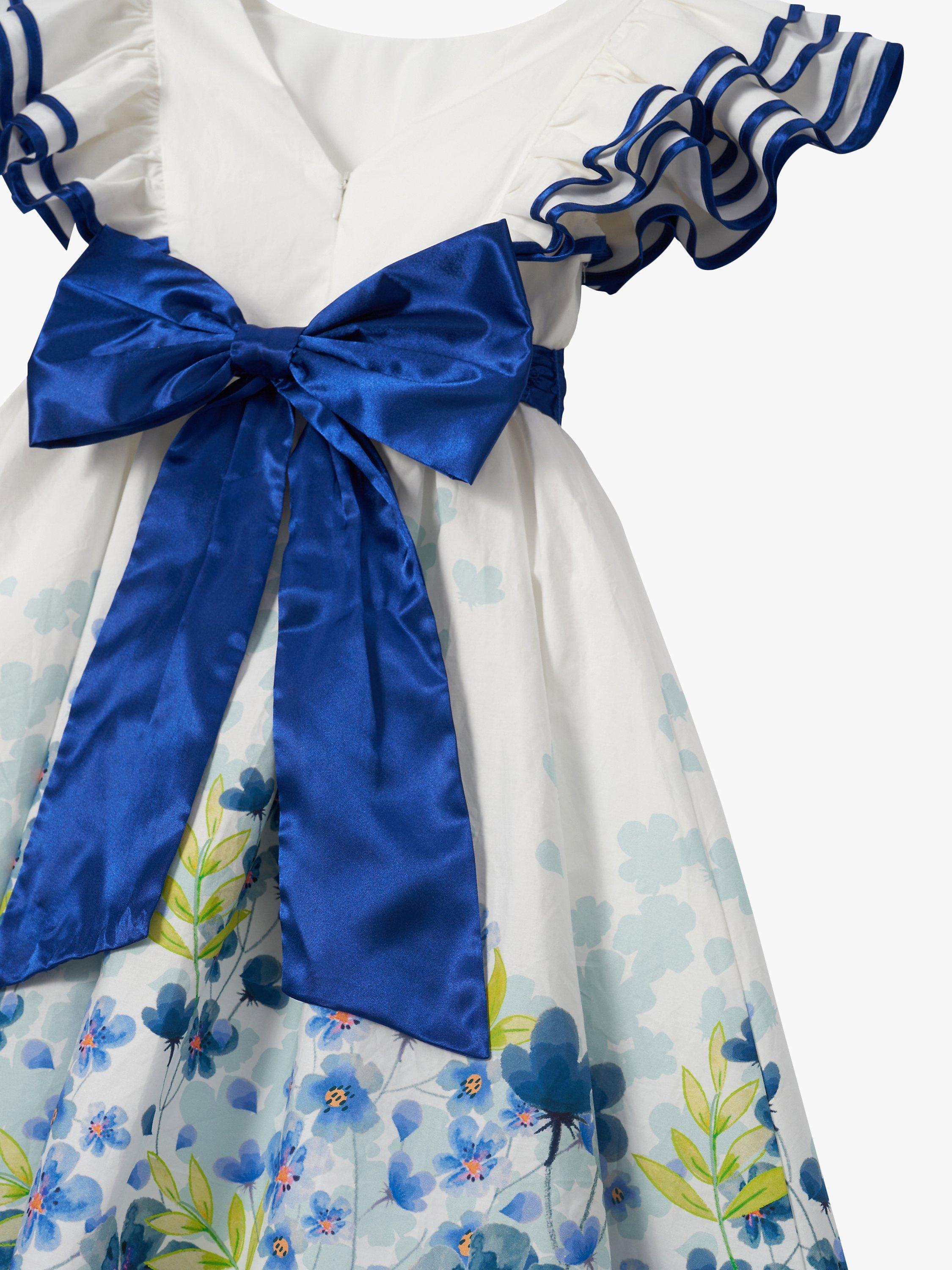 Product image 7 of 7, which shows Angel & Rocket Kids' Emilie Border Print Tie Sash Dress, White/Multi, 3 years
