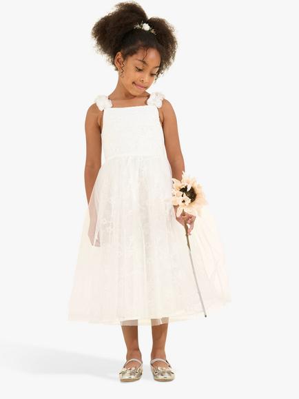 Angel & Rocket Kids' Olivia Sparkle Embroidered Ocassion Dress, White, White