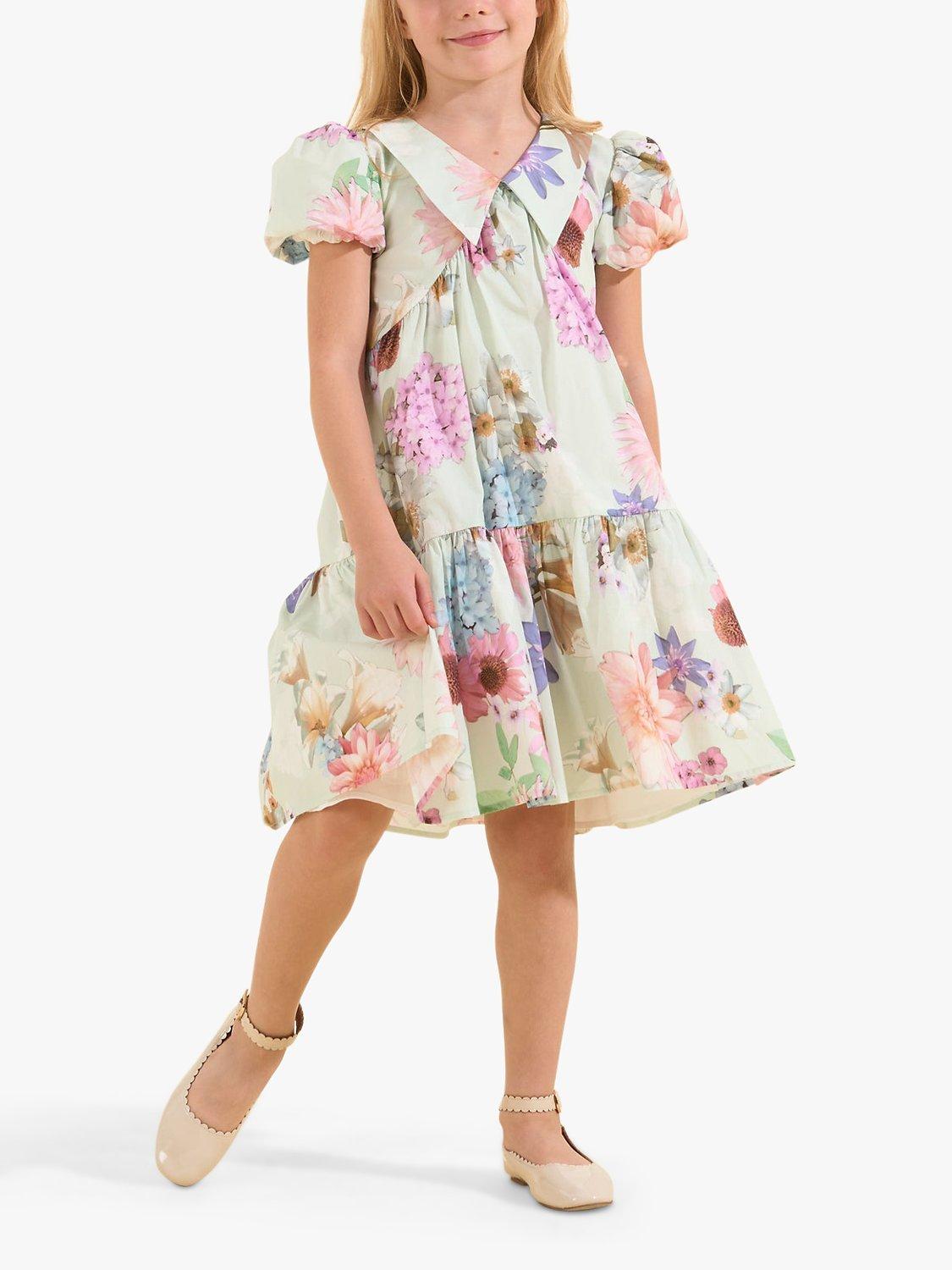 Angel & Rocket Kids' Floral Print Dress, Sage