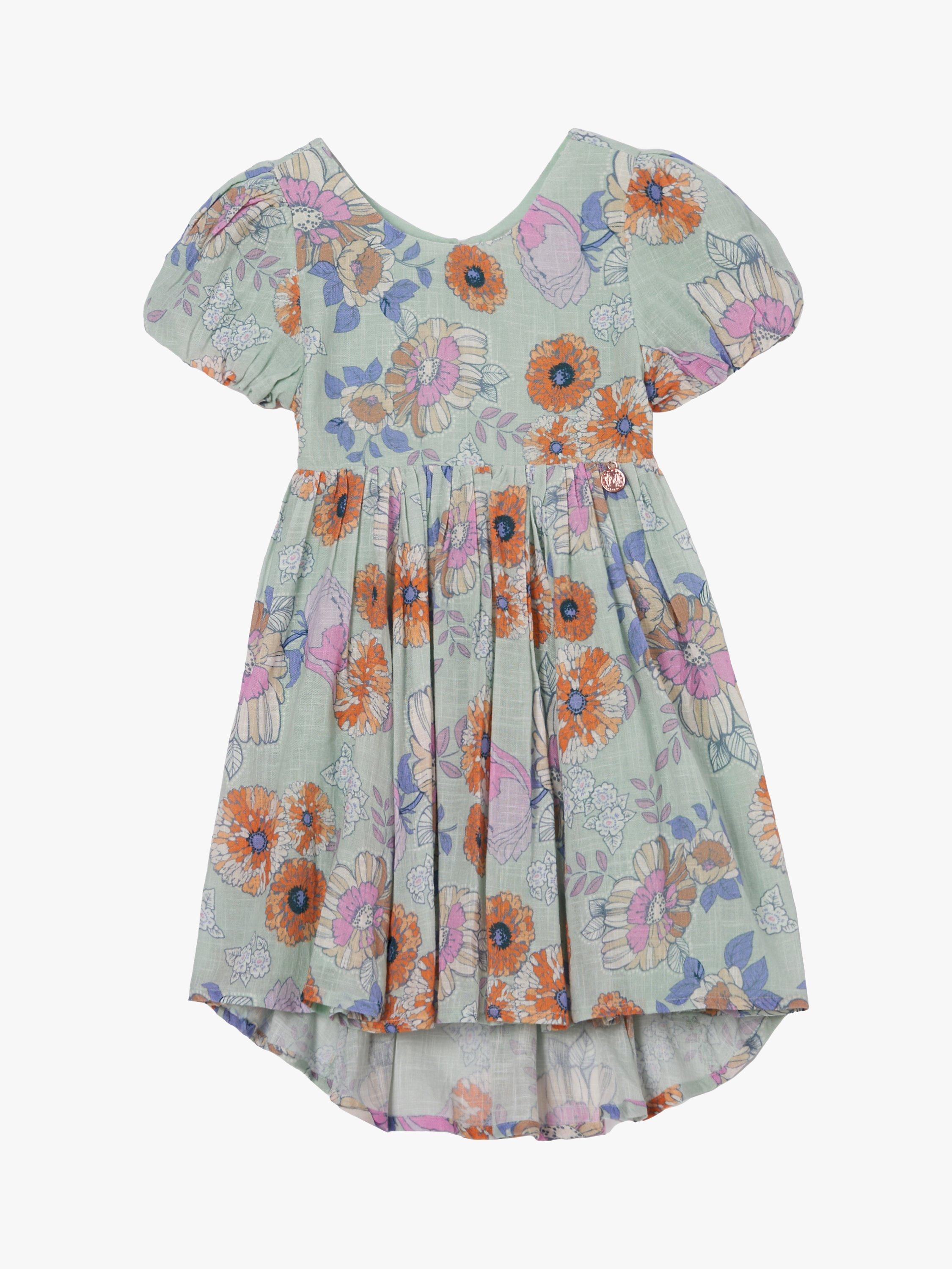 Product image 3 of 5, which shows Angel & Rocket Kids' Floral Print Tie Back Dress, Sage, 7 years