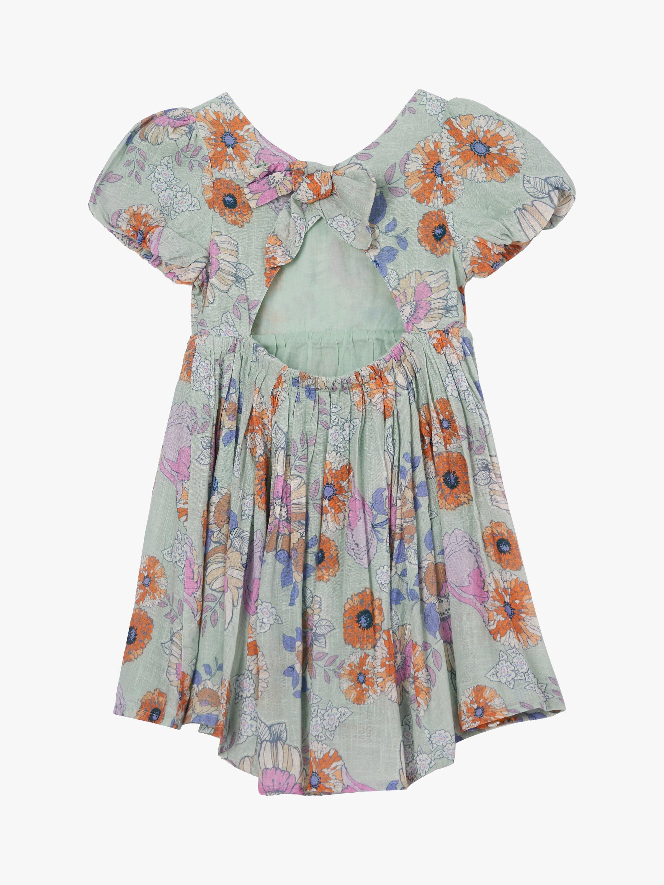 Product image 4 of 5, which shows Angel & Rocket Kids' Floral Print Tie Back Dress, Sage, 7 years