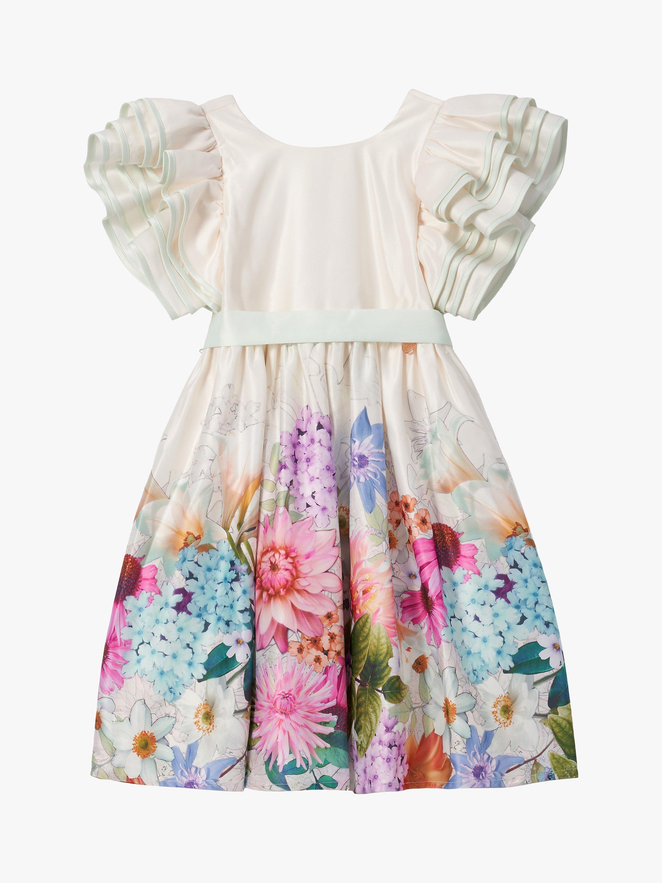 Product image 3 of 5, which shows Angel & Rocket Kids' Floral Print Dress, Ivory, 11 years