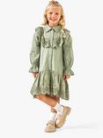 Angel & Rocket Kids' Amelie Broderie Shirt Dress, Sage, Sage