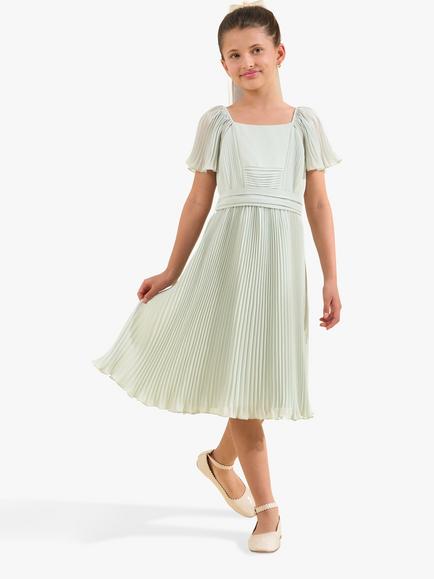 Angel & Rocket Kids' Camille Pleated Midi Occasion Dress, Sage, Sage