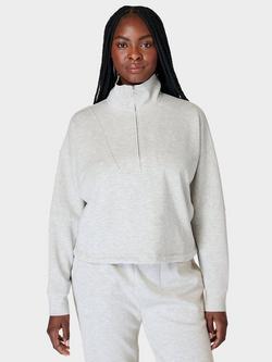 Sweaty Betty Sand Wash Funnel Neck Half Zip Sweatshirt, Ice Grey Marl