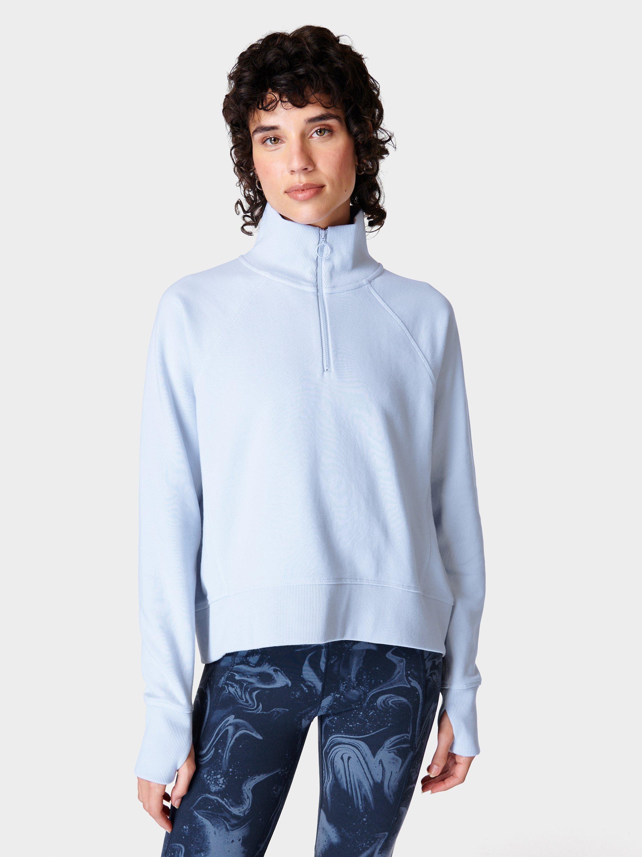 Sweaty Betty Revive Rib Half Zip Sweatshirt, Salt Blue