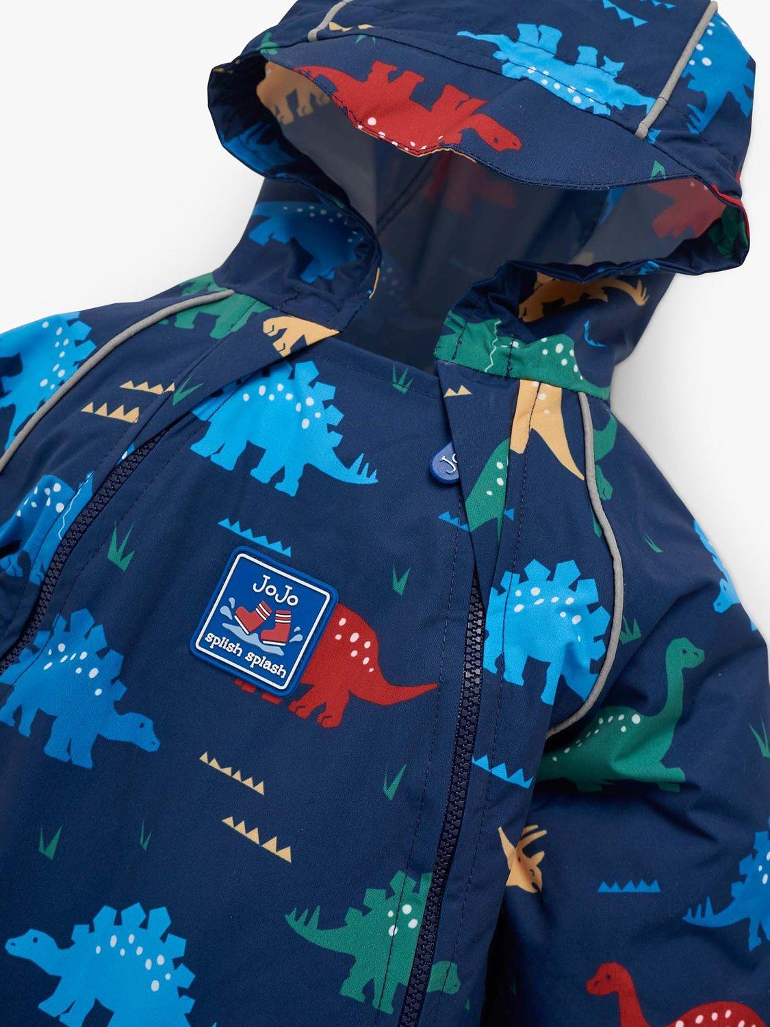 JoJo Maman Bebe Baby Dinosaur Print Pack Away Waterproof All In One Suit Navy