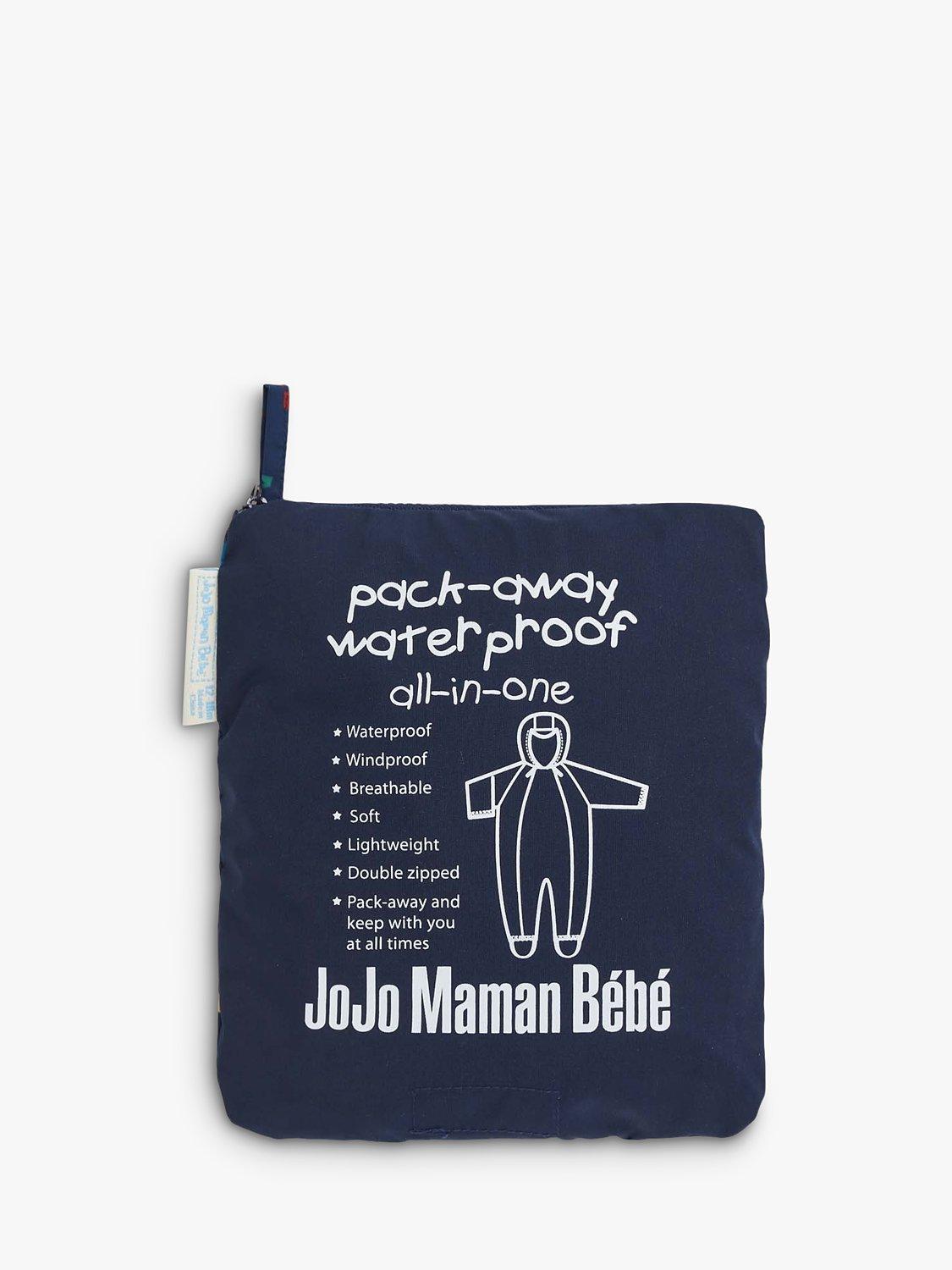 JoJo Maman Bebe Baby Dinosaur Print Pack Away Waterproof All In One Suit Navy