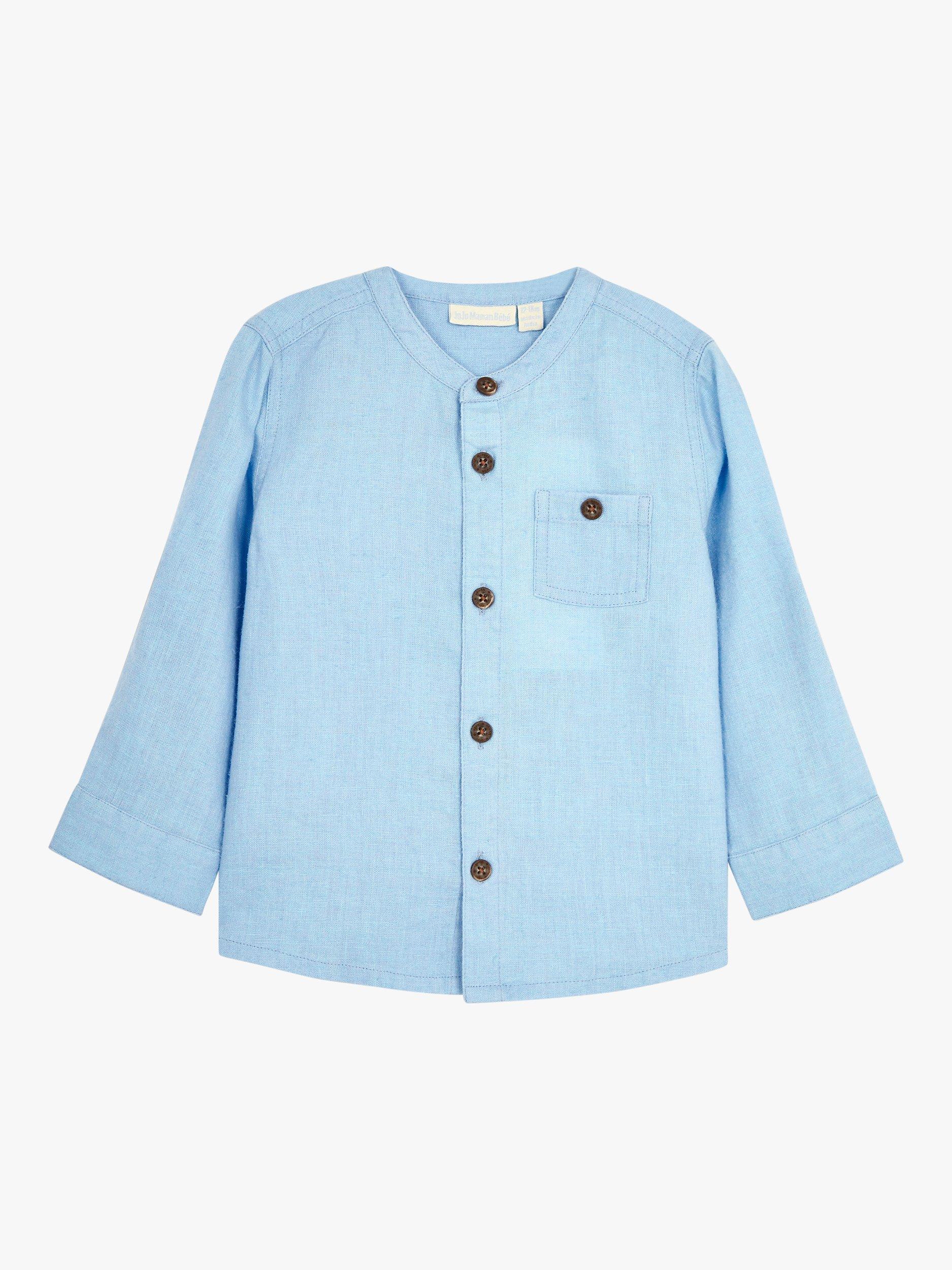 JoJo Maman Bébé Baby Cotton Linen Blend Summer Shirt, Blue
