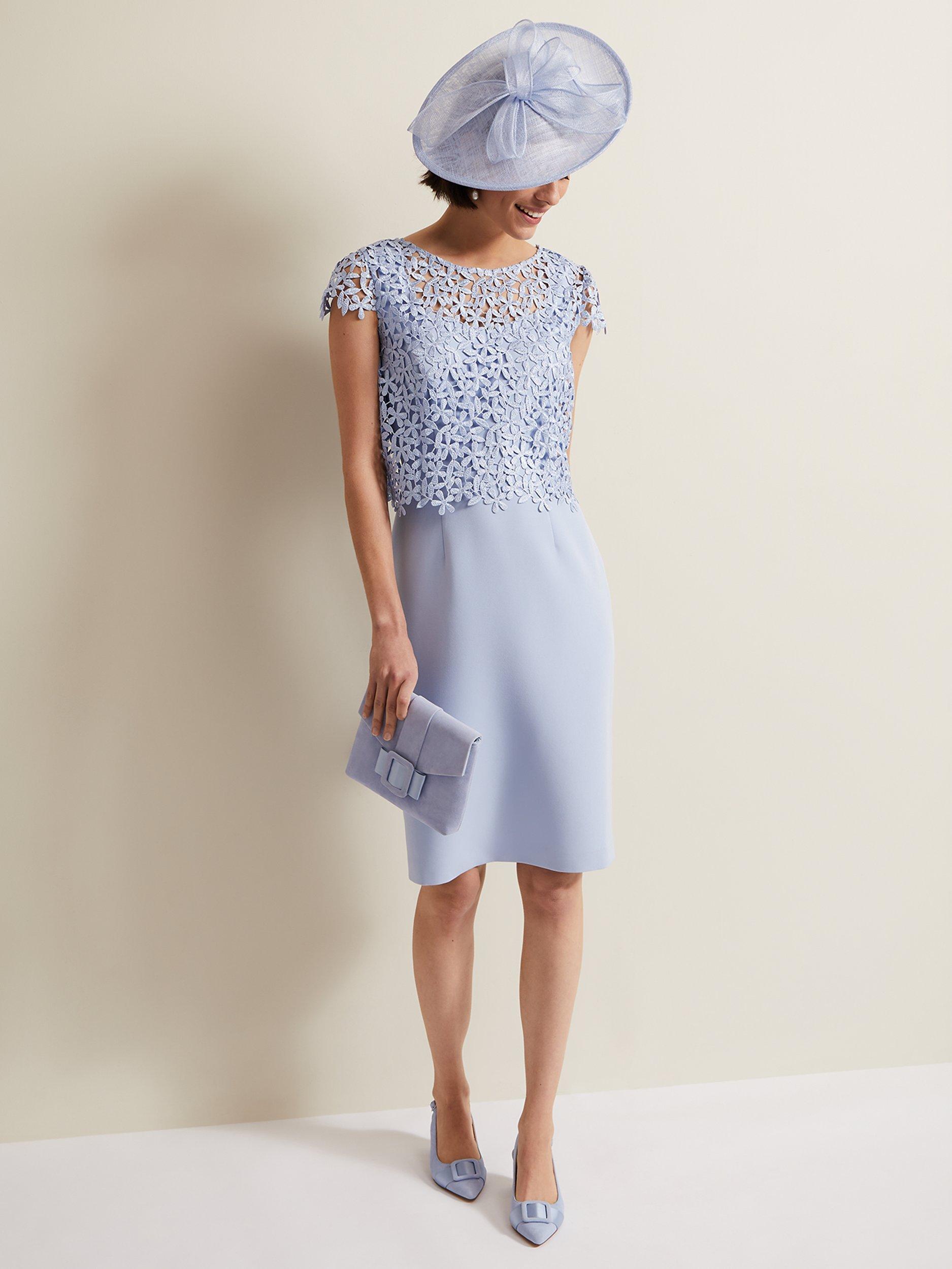 Phase Eight Daisy Textured Bodice Dress Pale Blue