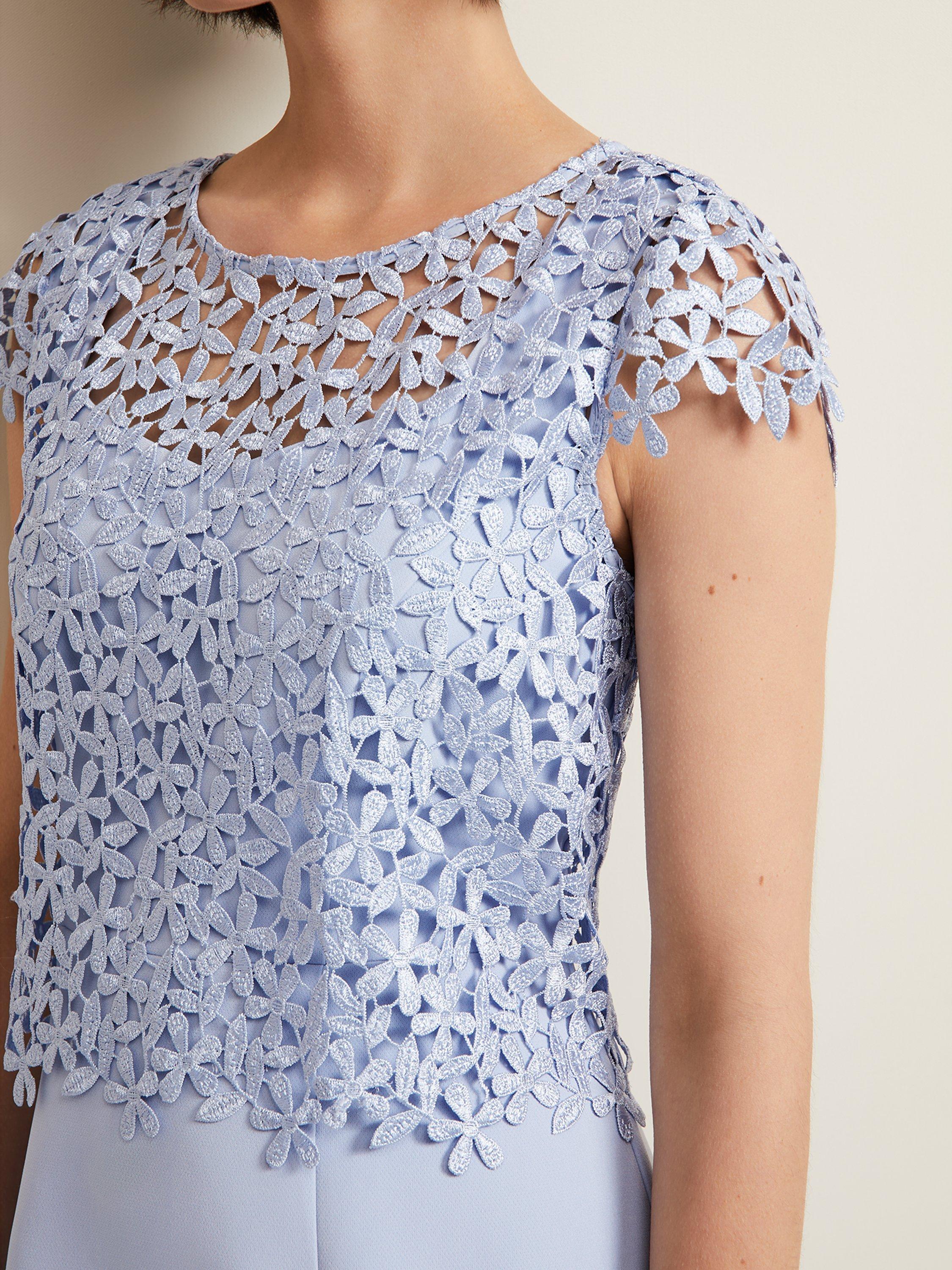Phase Eight Daisy Textured Bodice Dress, Pale Blue, 8