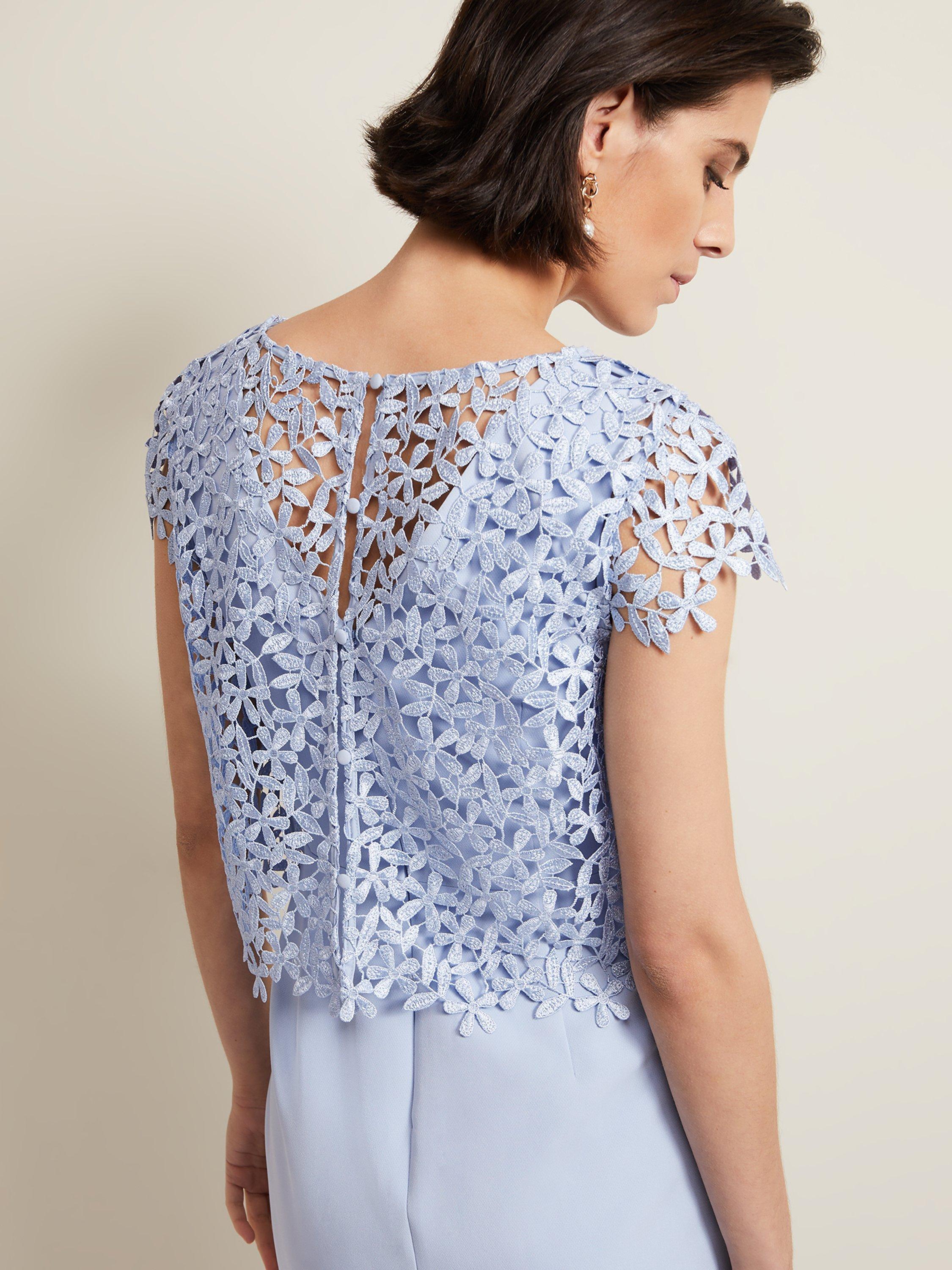Product image 5 of 6, which shows Phase Eight Daisy Textured Bodice Dress, Pale Blue, 10