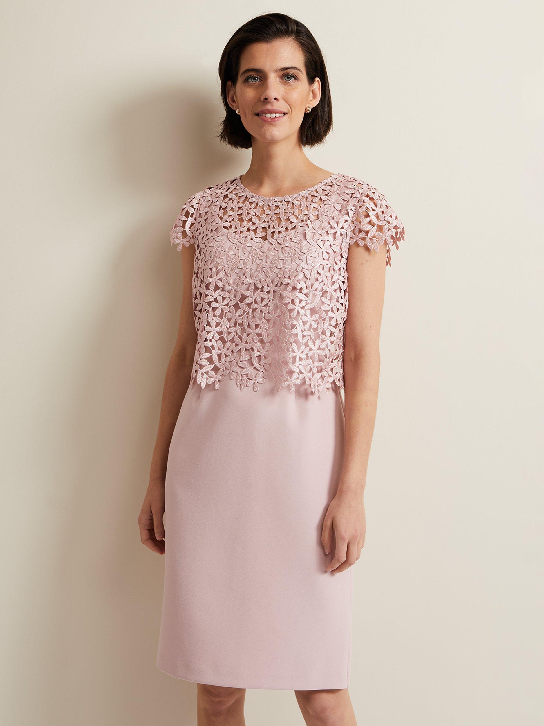 Phase Eight Daisy Textured Bodice Dress, Pale Pink, 26