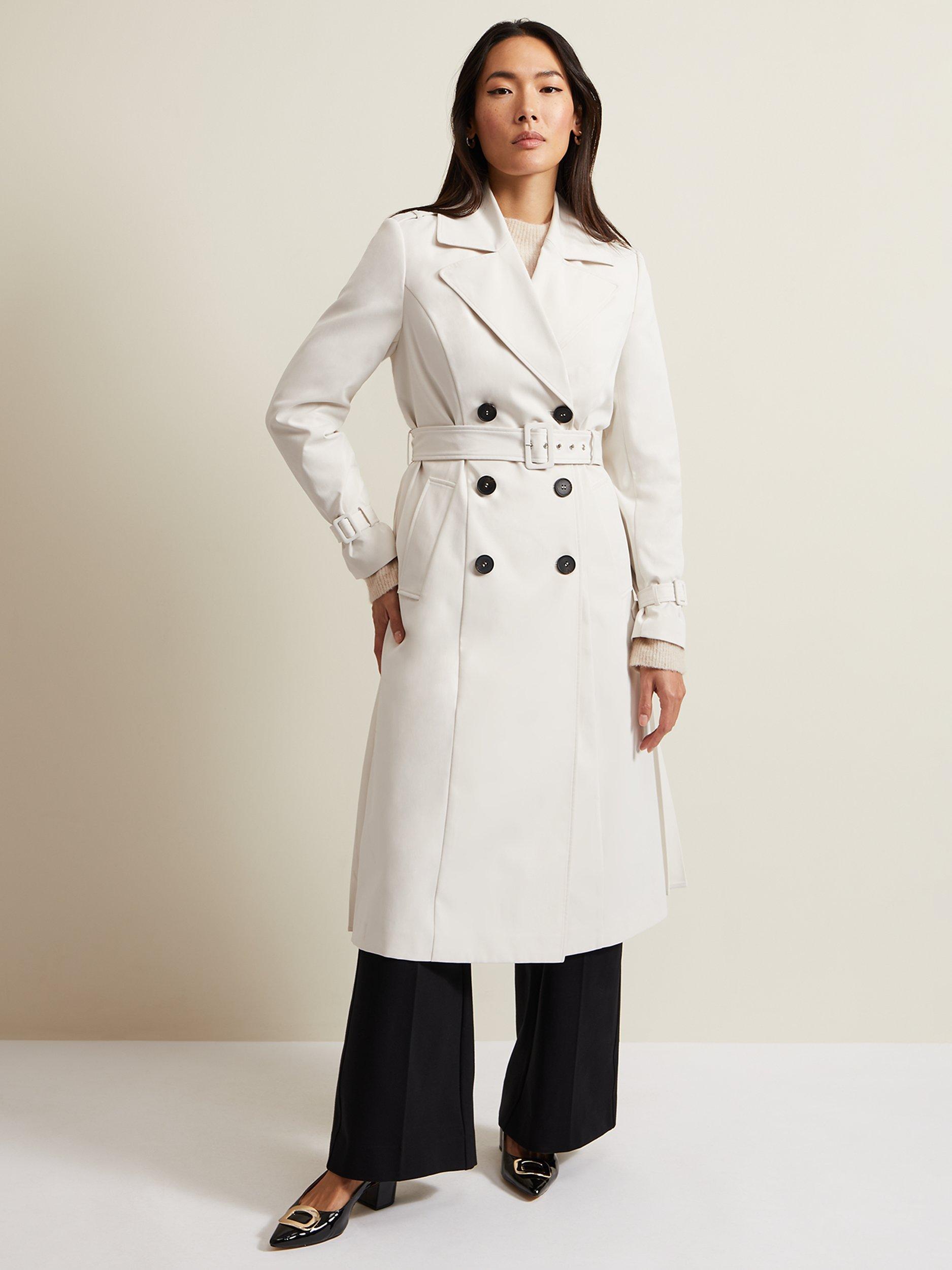 Phase Eight Eleanor Pleated Back Trench Coat, Ivory, 8