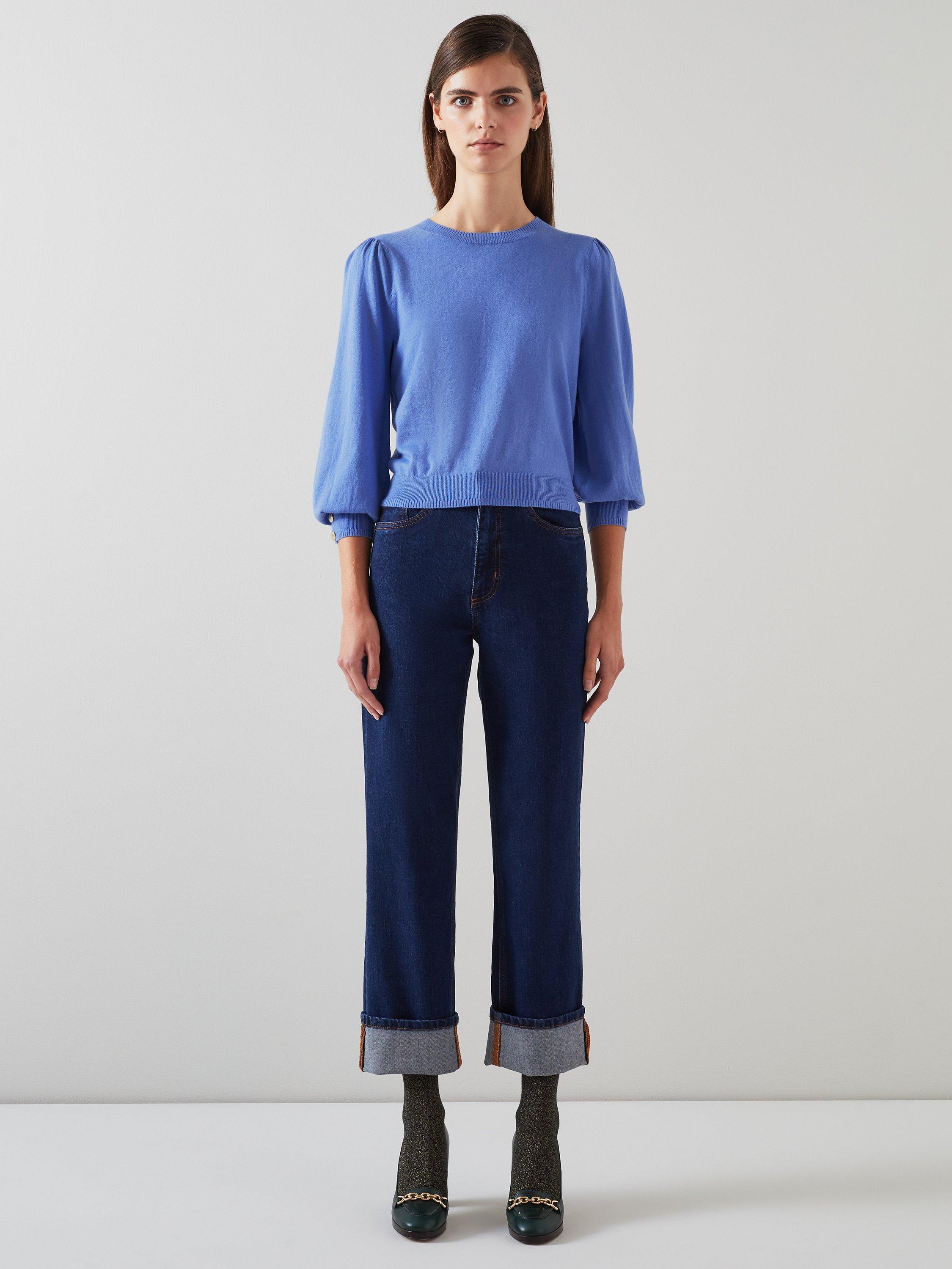 L.K.Bennett Diana Cotton Wool Blend Jumper, Wedgewood