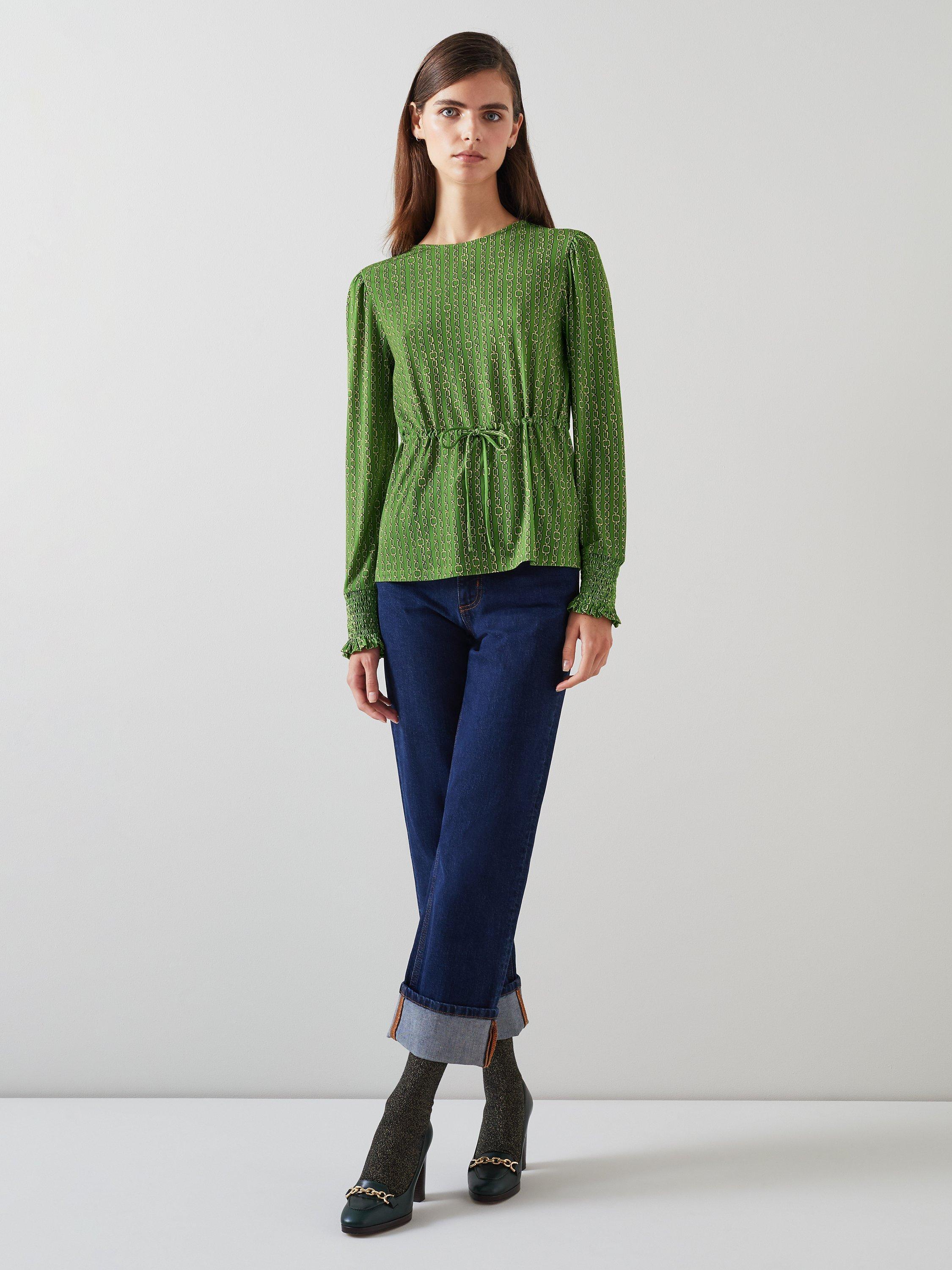 L.K.Bennett Ellie Chain Print Jersey Top, Green/Multi