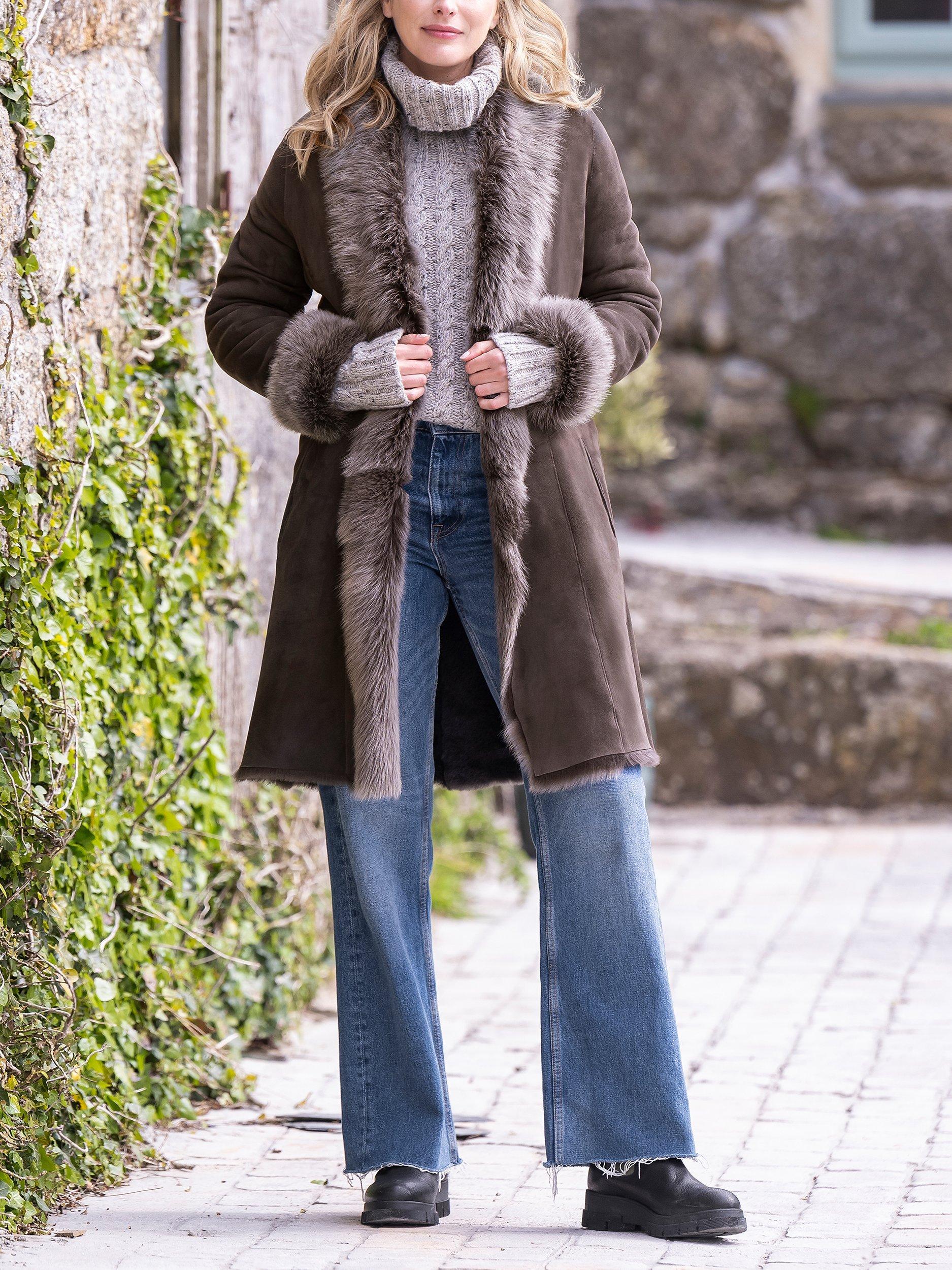 Product image 2 of 4, which shows Celtic & Co. Toscana Trim Sheepskin Coat, Dark Nutmeg, 16