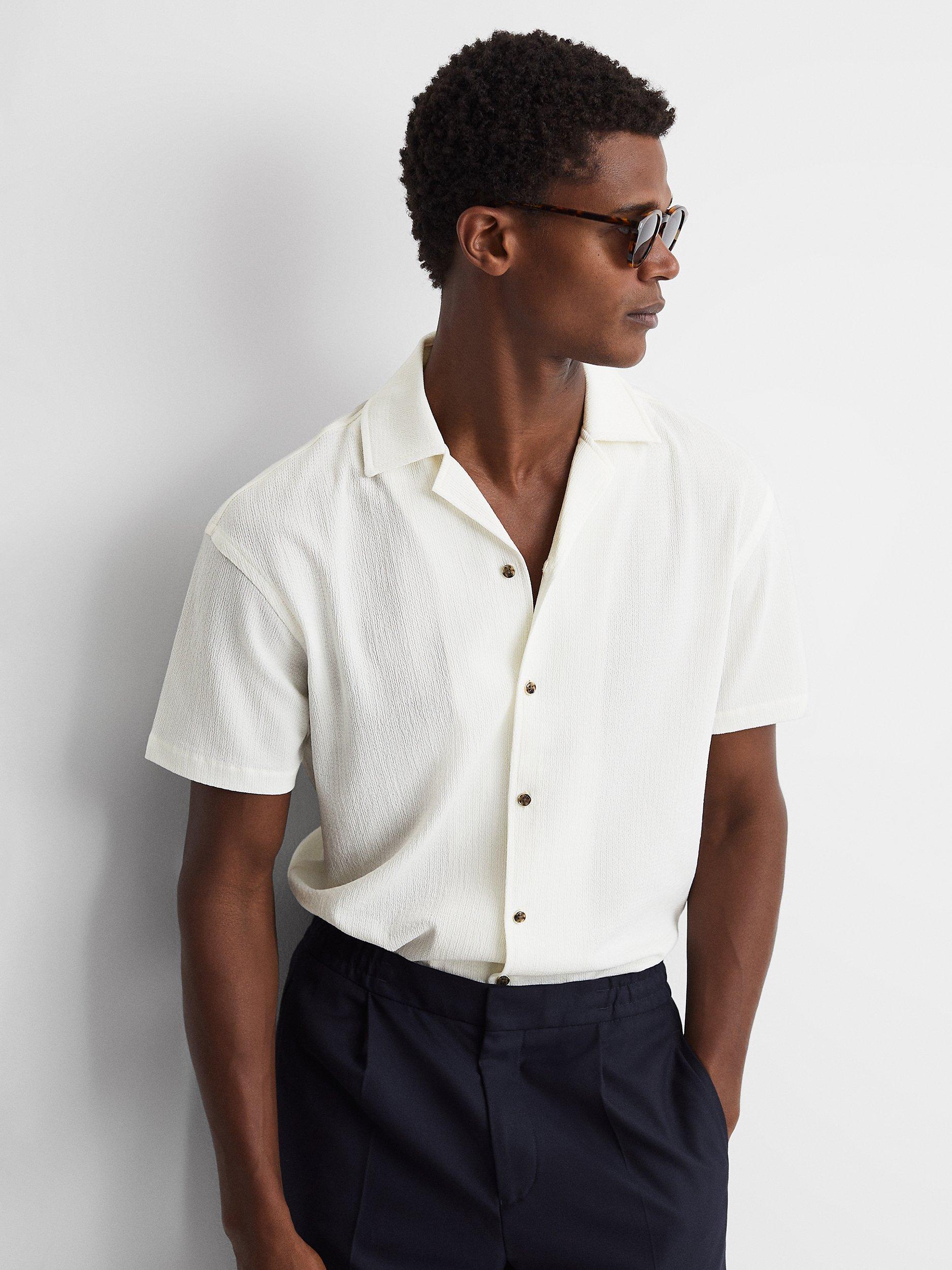 Reiss Hunt Short Sleeve Cuban Collar Shirt, Ecru