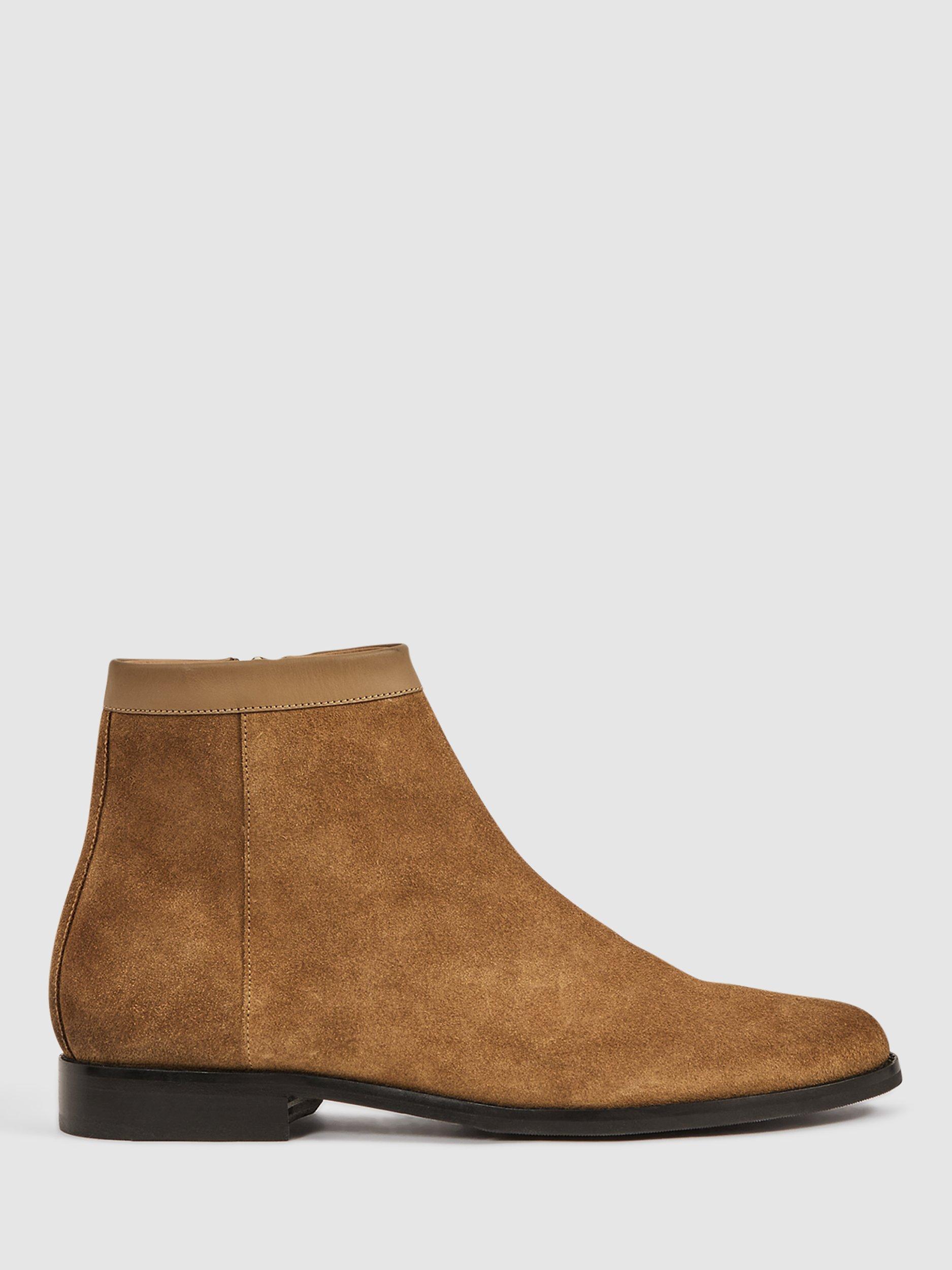 Reiss Clay Suede Zip Up Boots, Stone