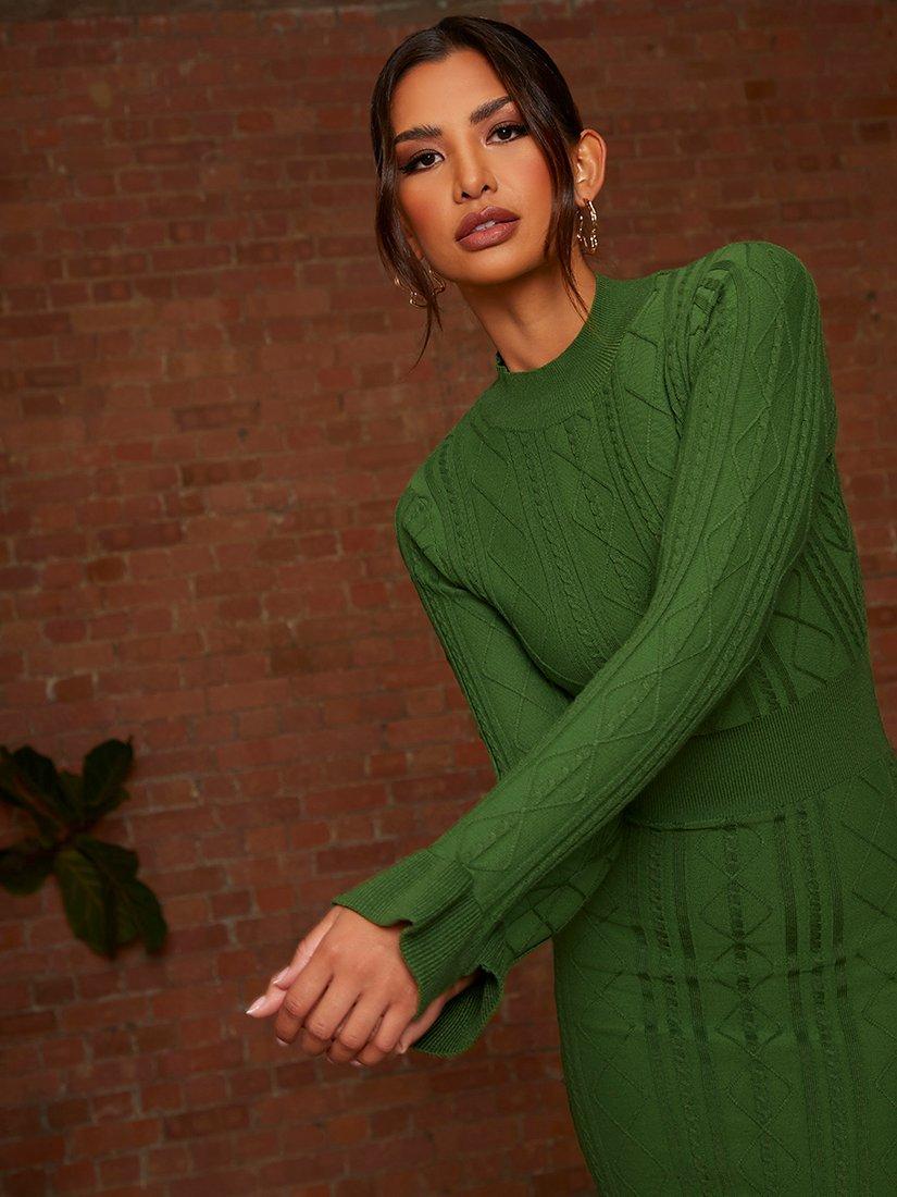 Product image 3 of 4, which shows Chi Chi London Cable Knit Midi Dress, Green, S