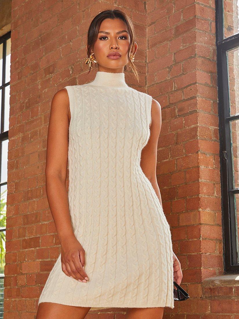 Product image 4 of 4, which shows Chi Chi London All-Over Knit Mini Dress, Cream, S