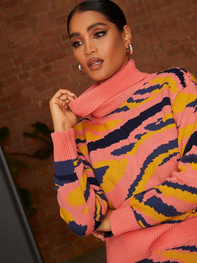 Product image 4 of 4, which shows Chi Chi London Abstract Print Jumper, Multi, S