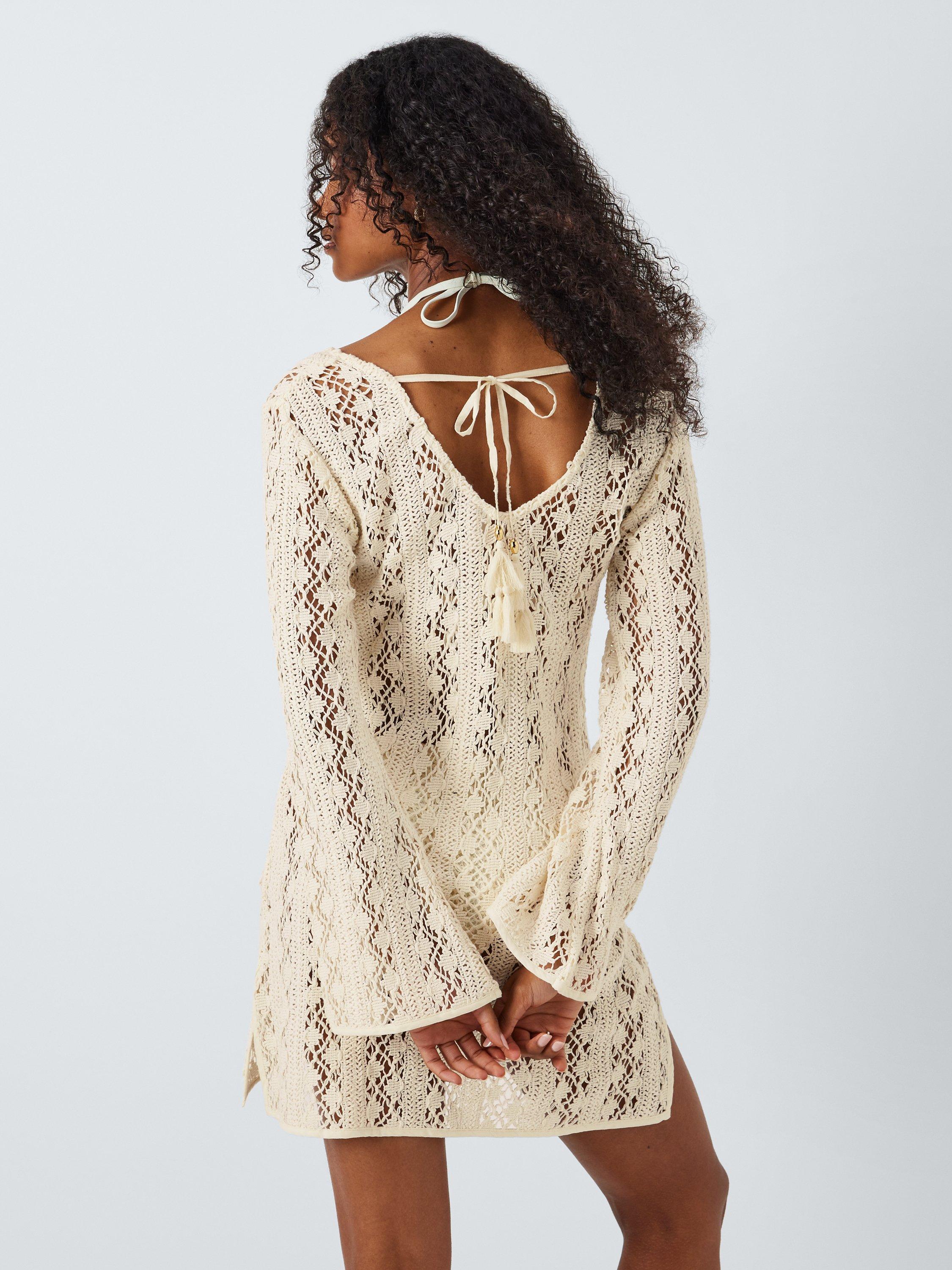 AND/OR Capri Crochet Mini Beach Dress, Cream, M