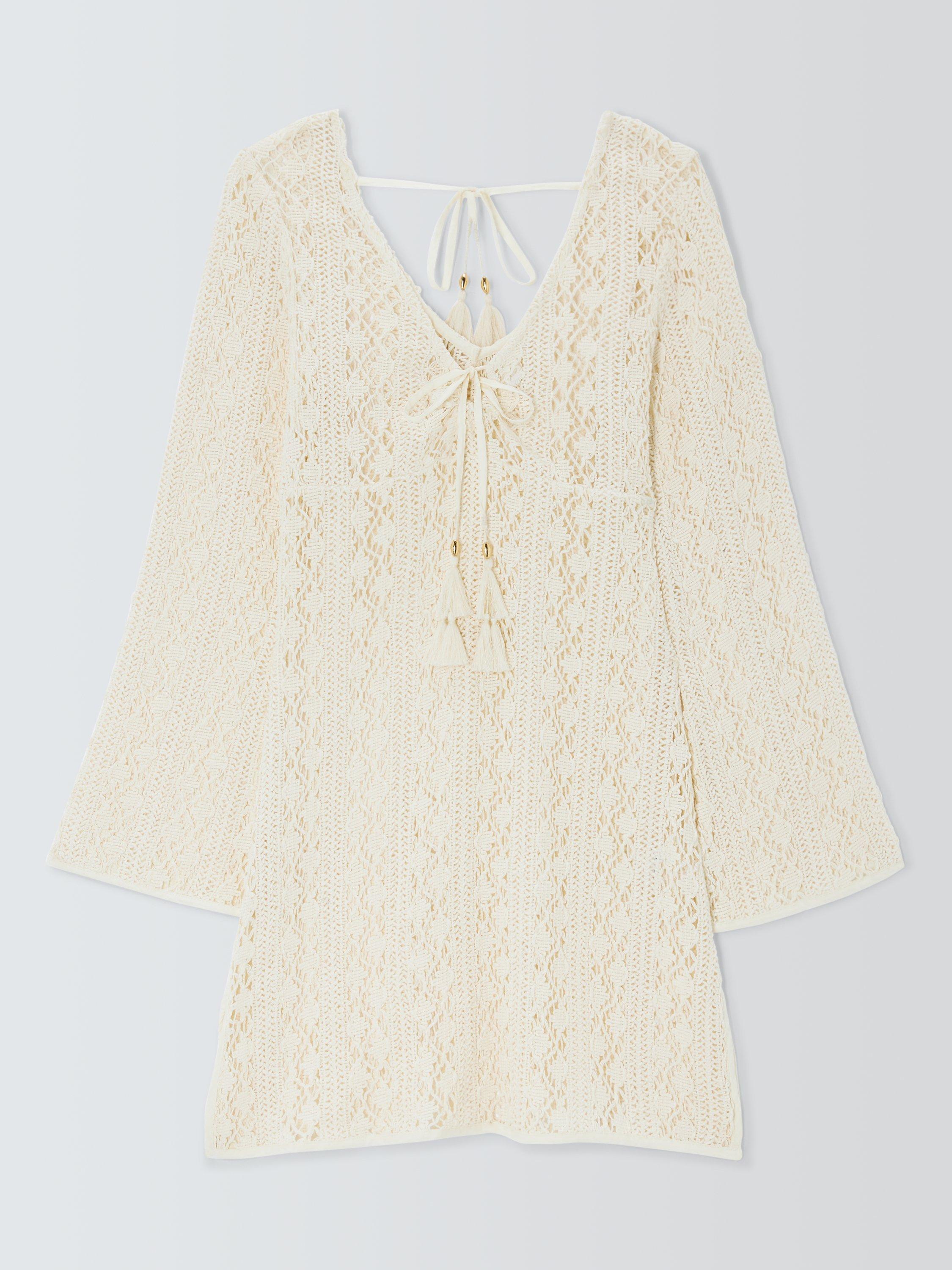 AND/OR Capri Crochet Mini Beach Dress, Cream, M