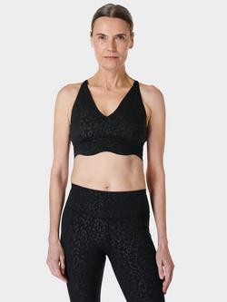 Sweaty Betty Power Plunge Sports Bra, Black Leopard