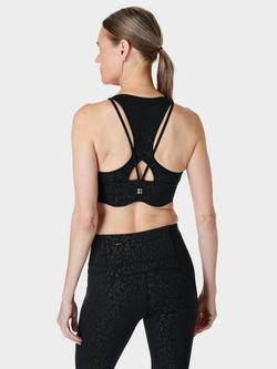 Sweaty Betty Power Plunge Sports Bra - view 2, Black Leopard