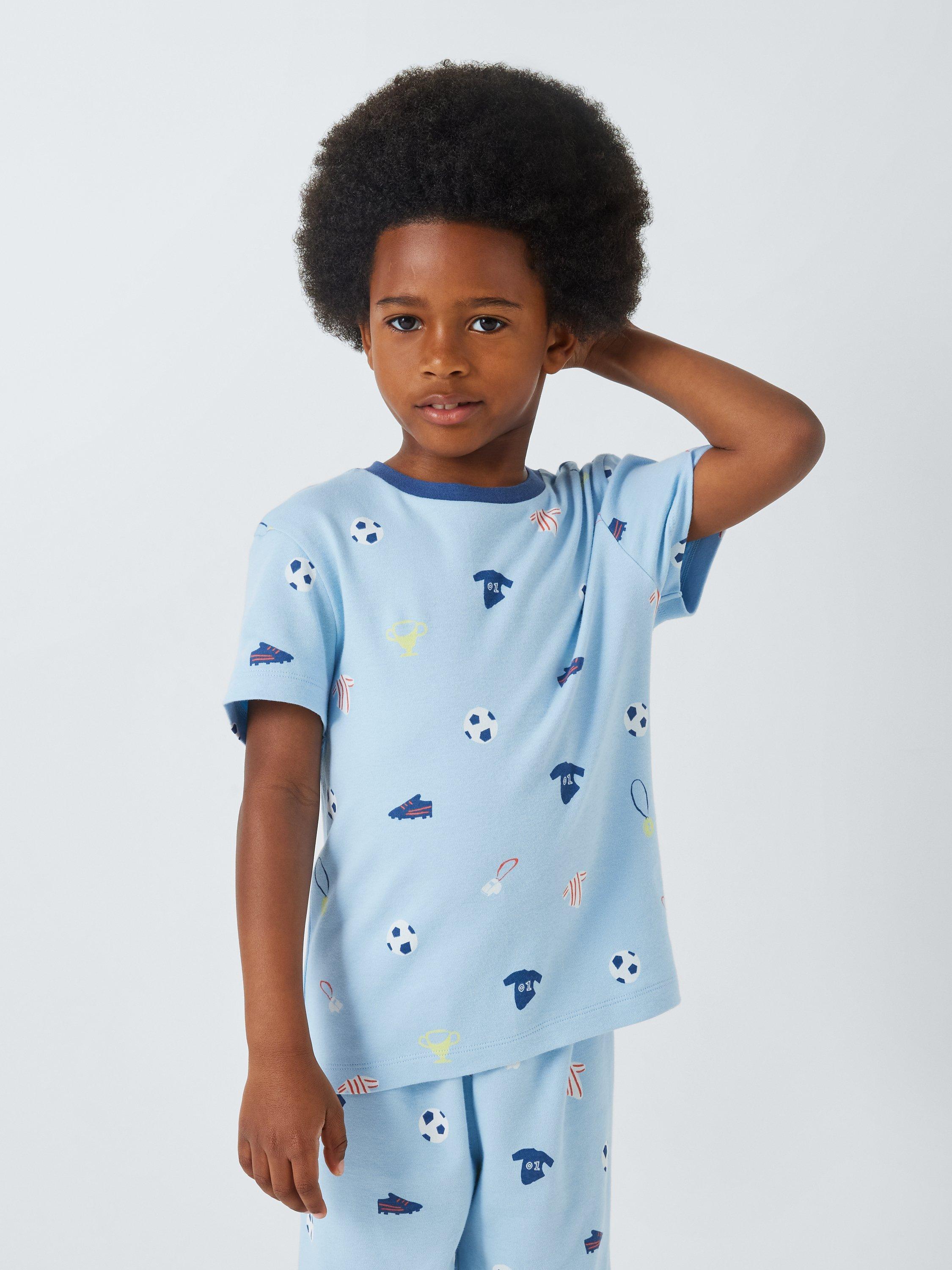 John Lewis Kids Football Print Shorty Pyjamas Blue Multi