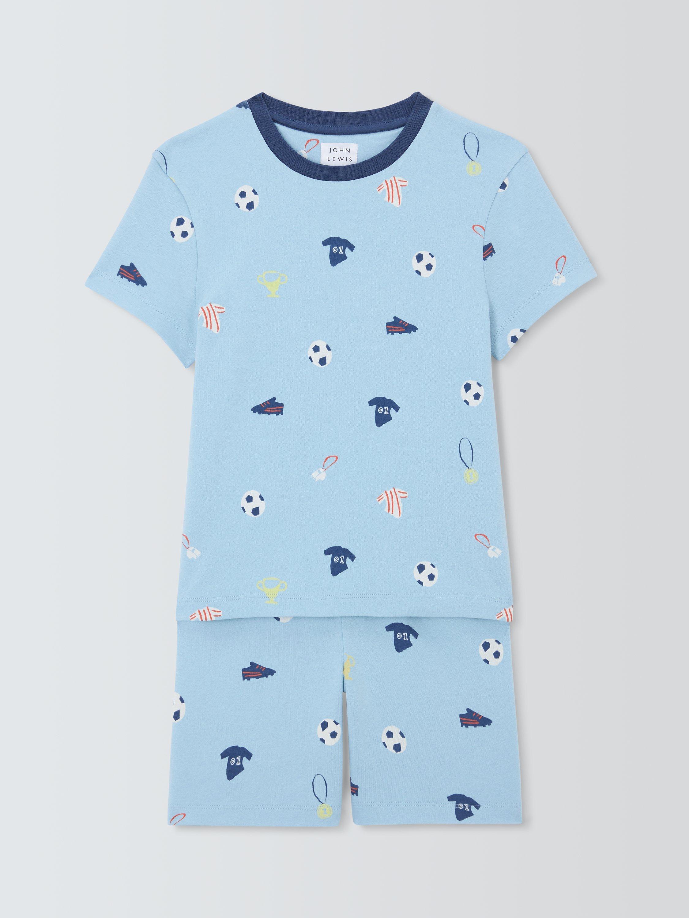 John Lewis Kids Football Print Shorty Pyjamas Blue Multi