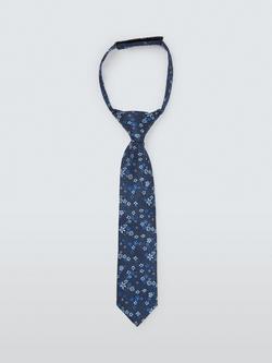John Lewis Kids' Floral Print Tie, Blue, Navy