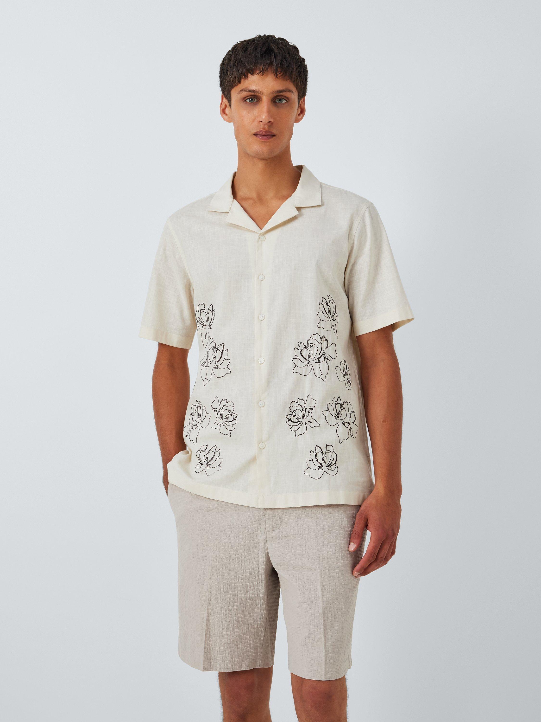 Kin Short Sleeve Embroidered Shirt, Silver Birch
