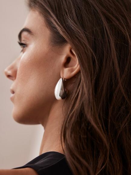 Mint Velvet Domed Drop Earrings, Silver - view 2, Silver