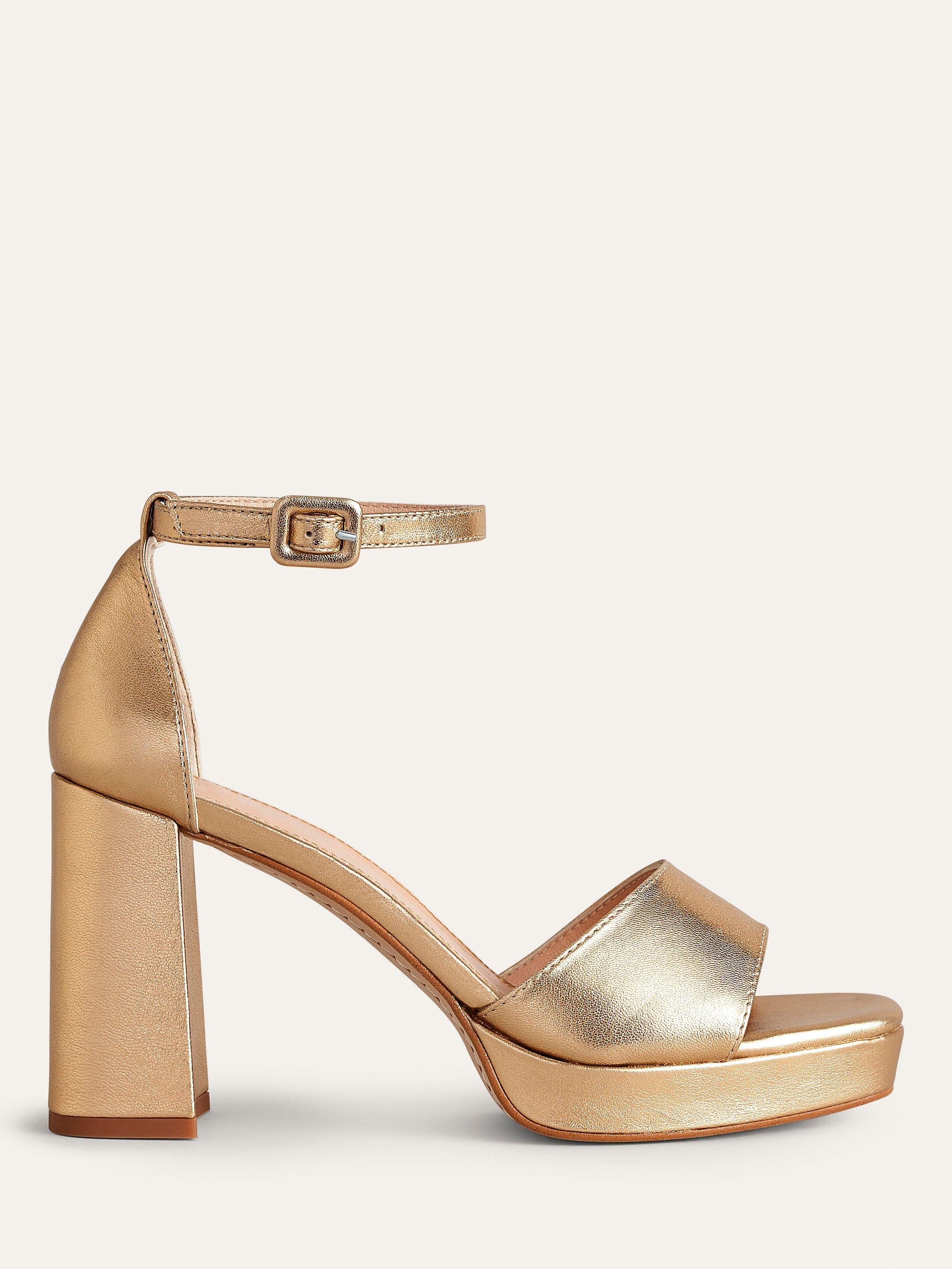 Boden Leather Block Heel Sandals, Gold