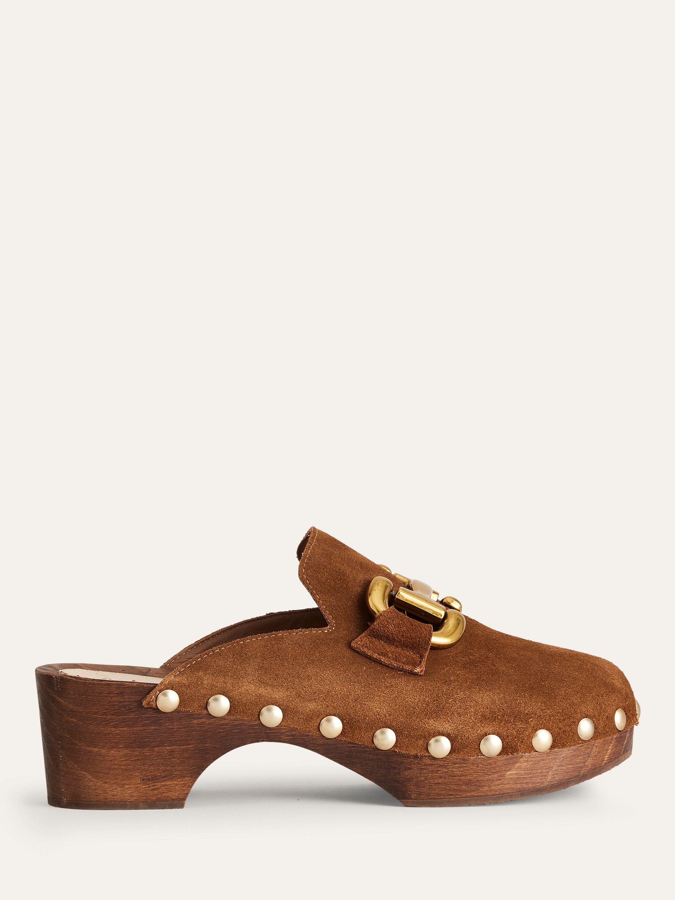 Boden Iris Snaffle Stud Suede Clogs, Golden Brown