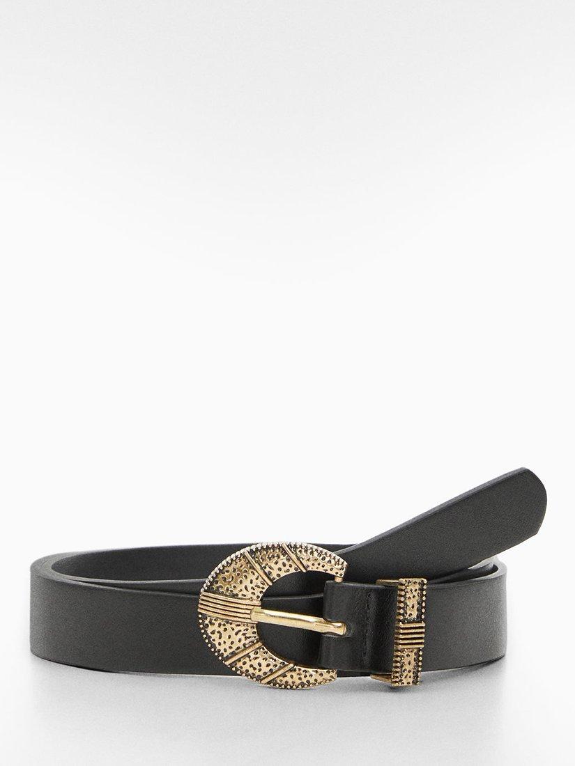 Mango Nolan Engraved Buckle Belt, Black